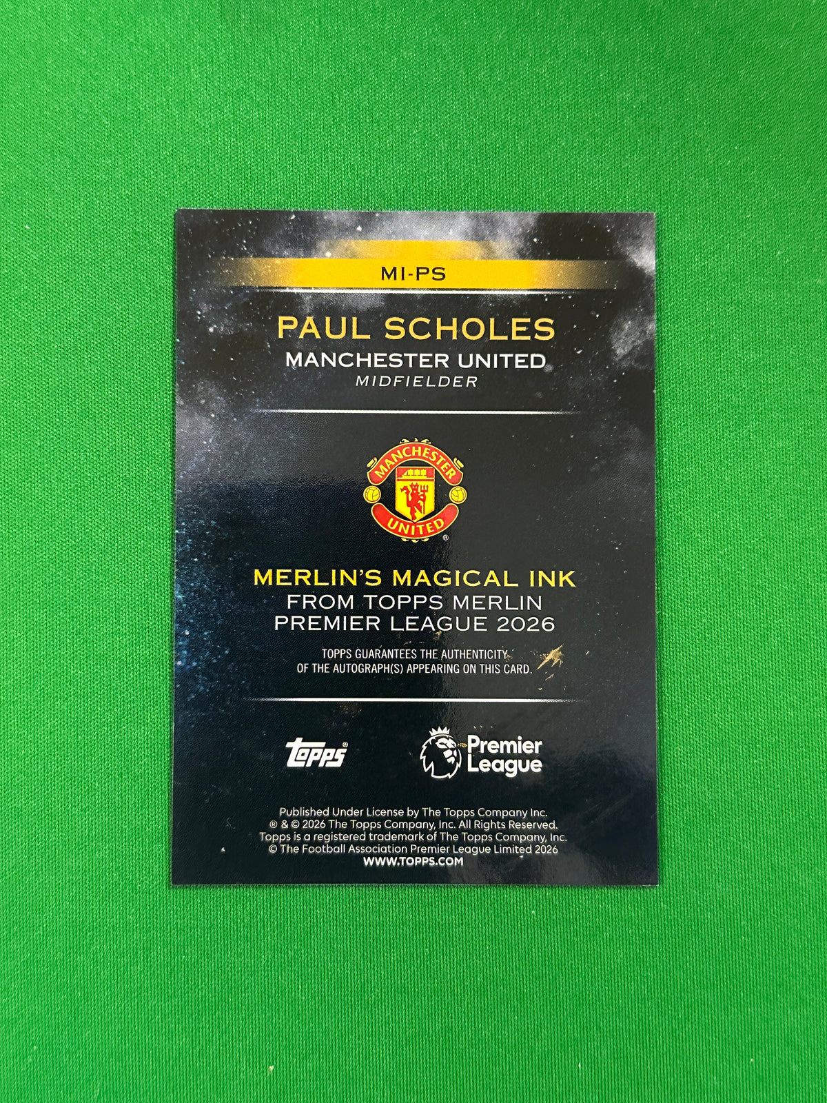 Paul Scholes Merlin's Magical Ink On-Card Autograph Kaleidoscope - 2026 Topps Merlin Premier League - back