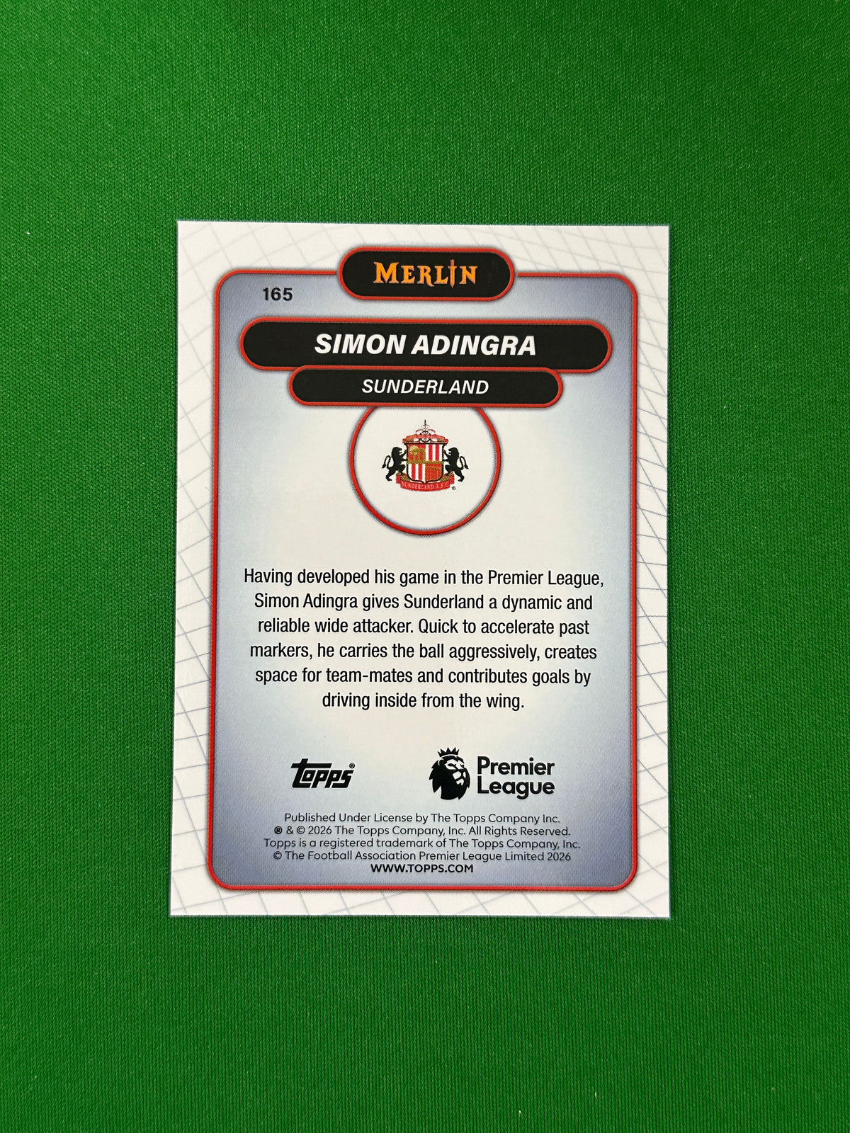 Simon Adingra Parallel Aqua Mojo 048/199 - 2026 Topps Merlin Premier League - back