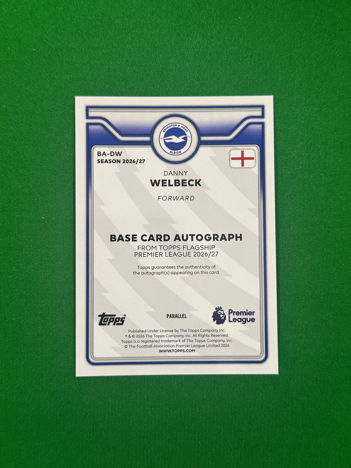 Danny Welbeck Autograph Green 50/99 — back