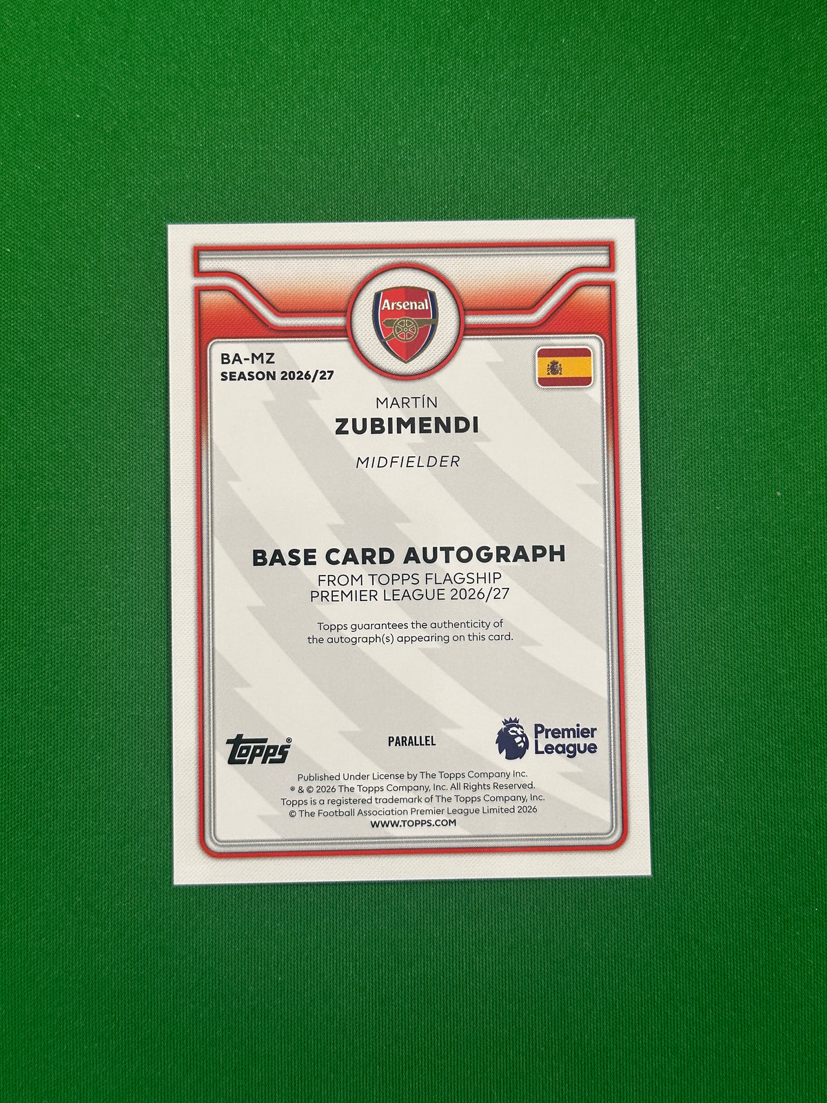Martín Zubimendi Autograph Green 04/99 — back