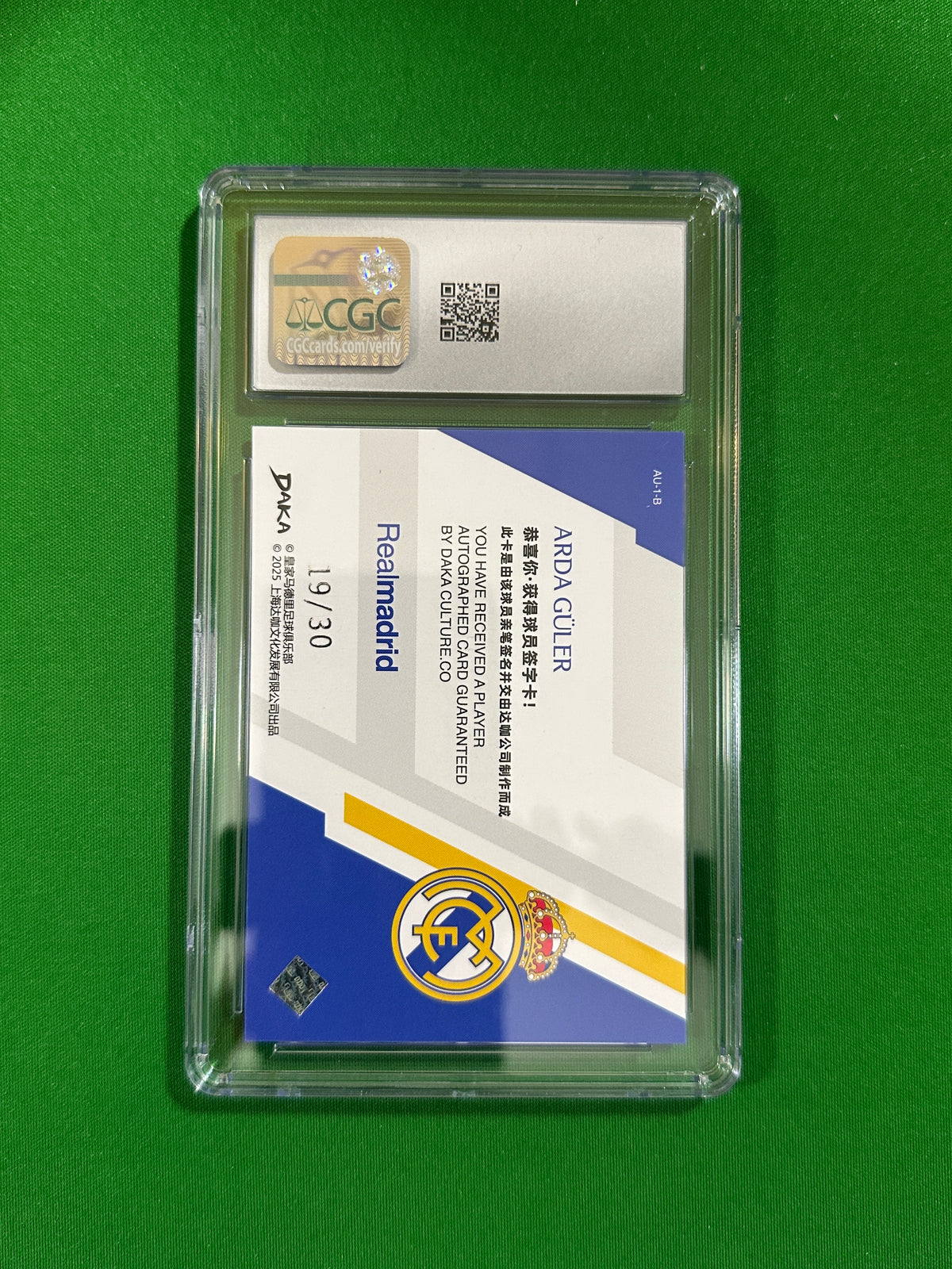 Arda Güler On-Card Autograph Silver 19/30 - 2024-25 DAKA Real Madrid (CGC 9 Mint) - back