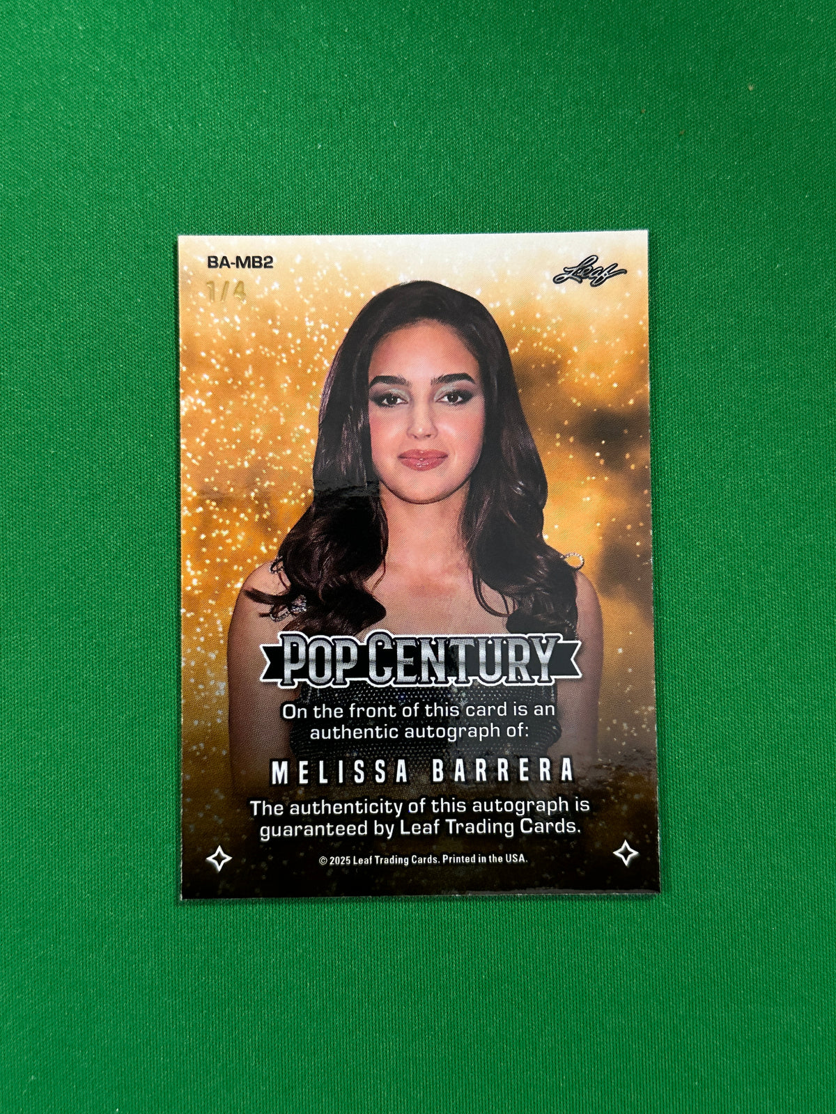 Melissa Barrera Autograph 1/4 - Leaf Pop Century 2025 - back