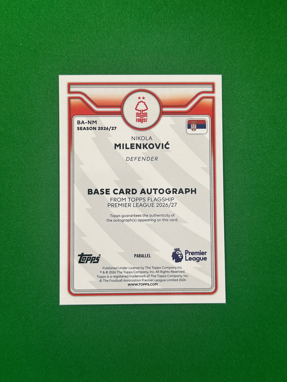 Nikola Milenković Autograph Green 76/99 — back