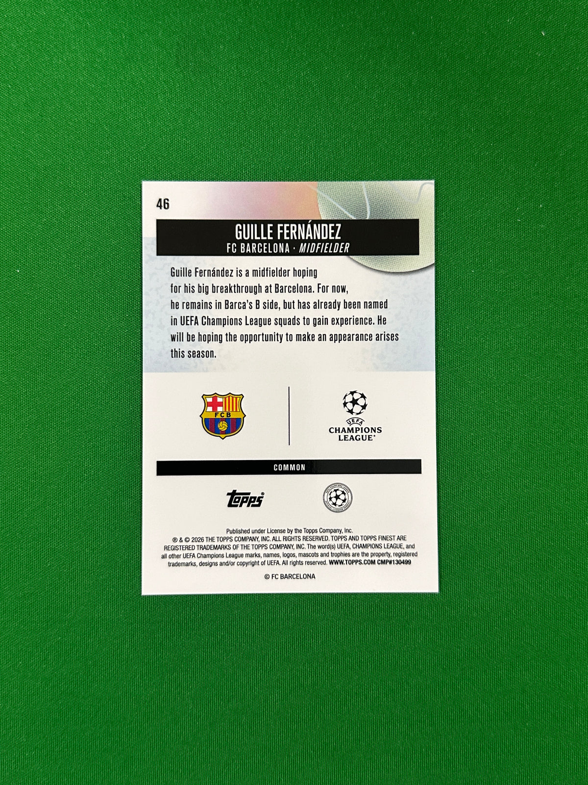 Guille Fernández Common Rookie Parallel Blue Refractor 151/200 - 2025-26 Topps Finest UEFA Club Competitions - back