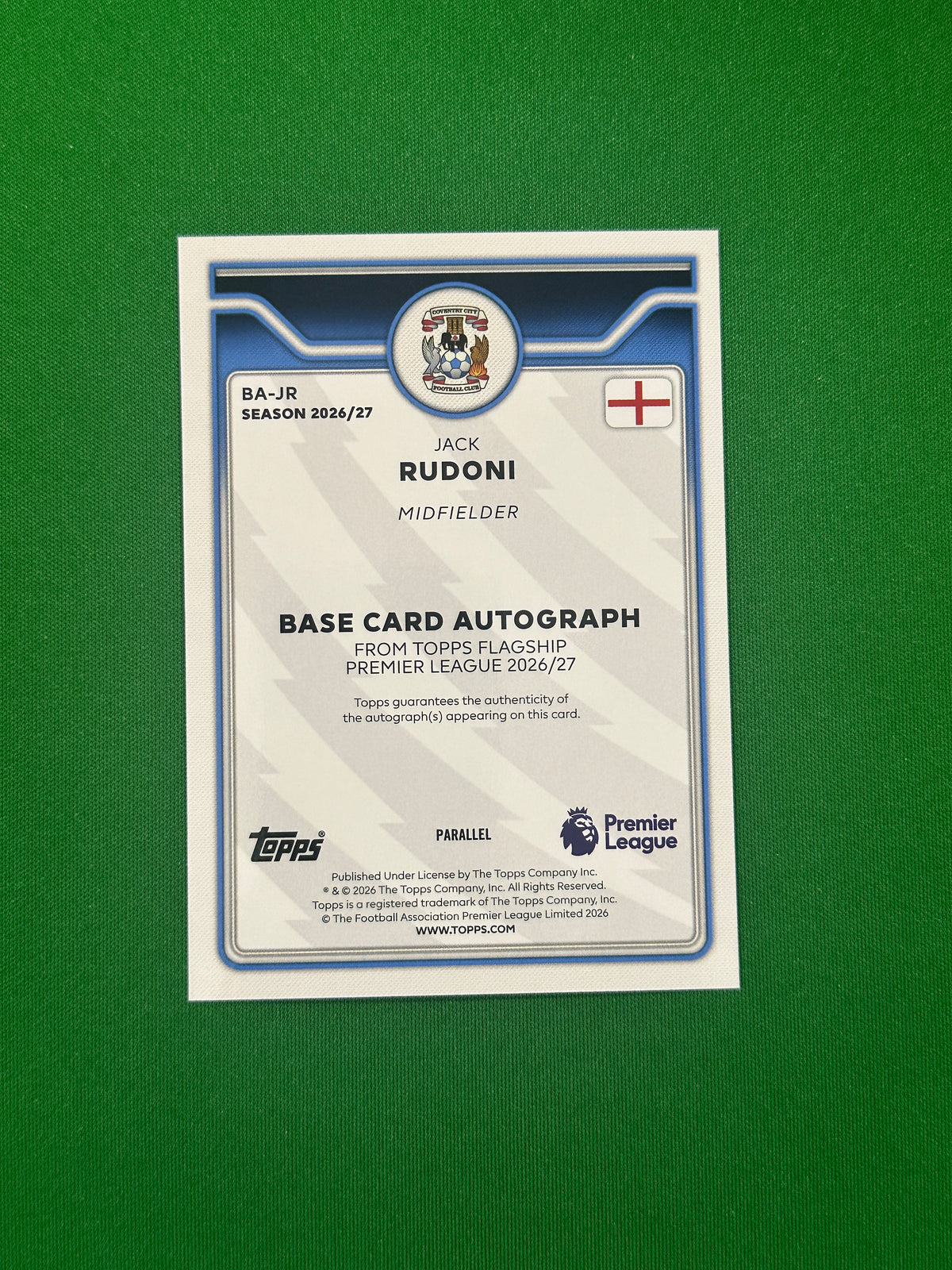 Jack Rudoni Autograph Green 55/99 — back