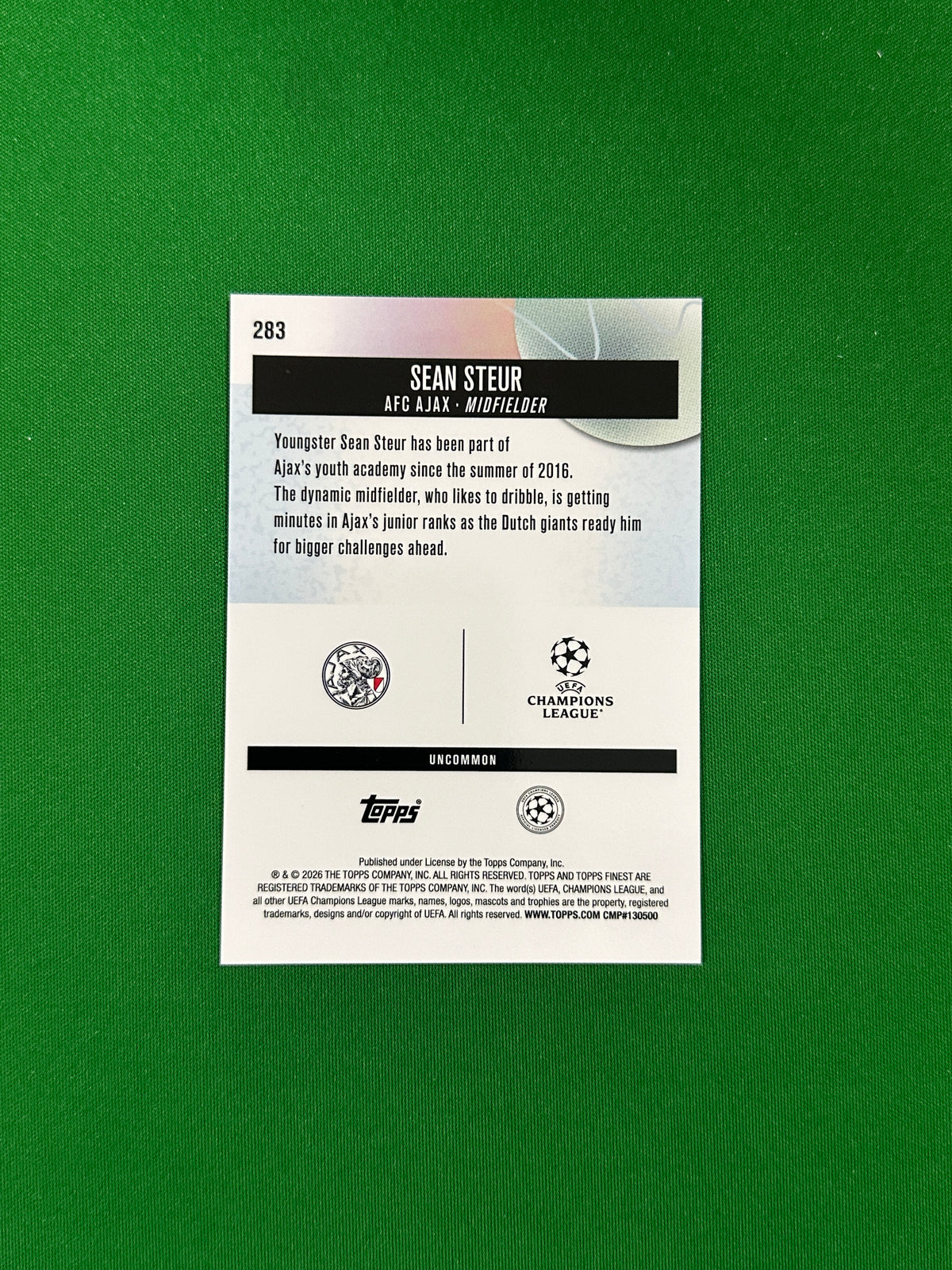 Sean Steur Uncommon Rookie Parallel Black Refractor 01/15 - 2025-26 Topps Finest UEFA Club Competitions - back