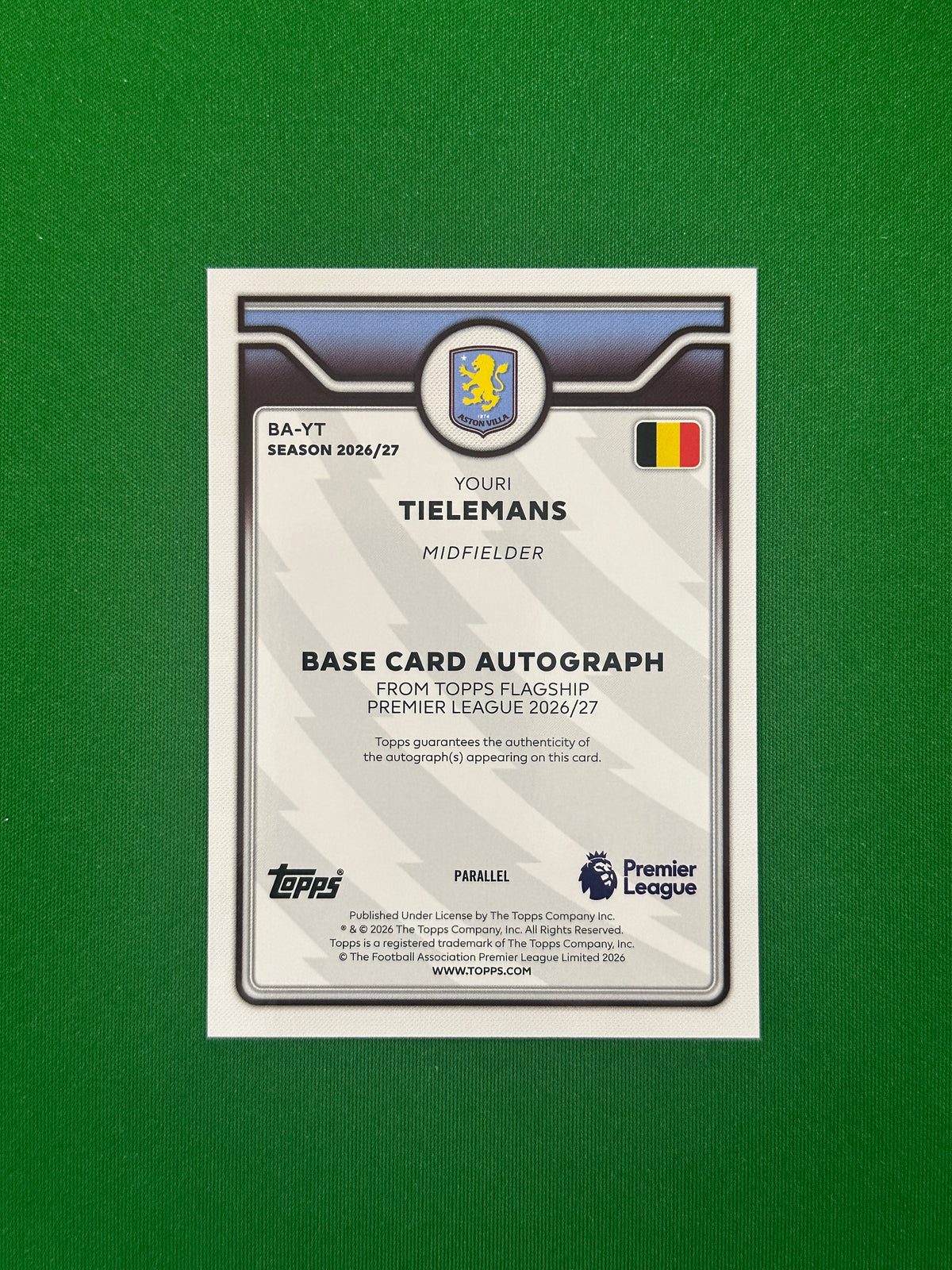 Youri Tielemans Autograph Purple 182/199 — back