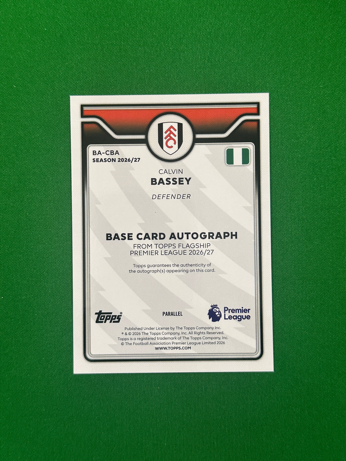 Calvin Bassey Autograph Orange 13/25 — back
