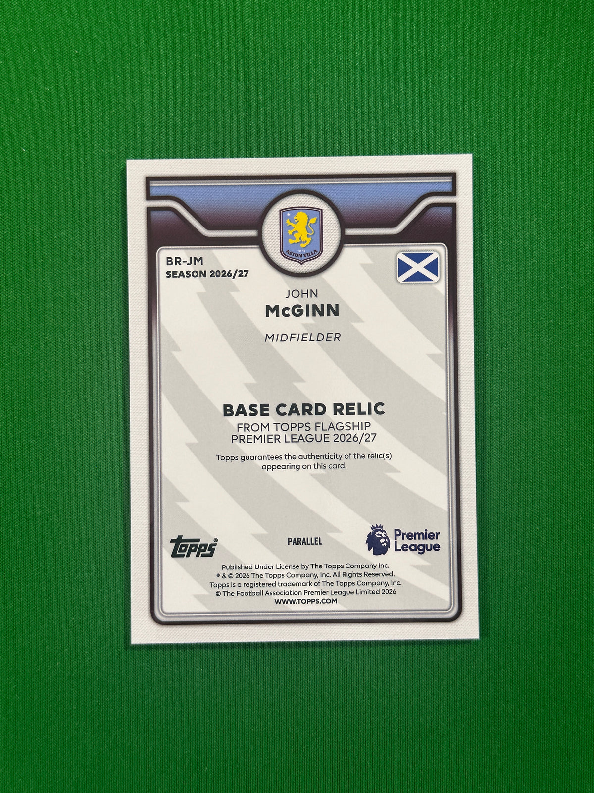 John McGinn Relic Yellow 062/299 — back