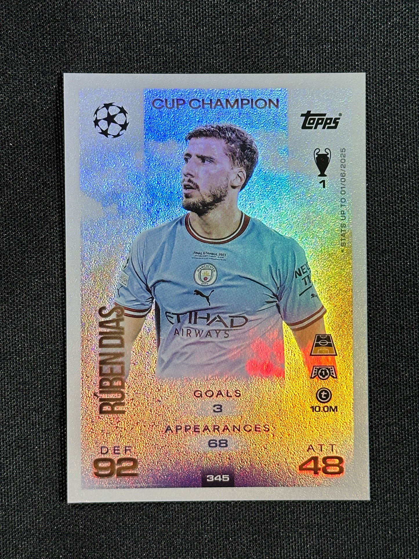 345 Rúben Dias Manchester City Cup Champion - Topps Match Attax 2025/26