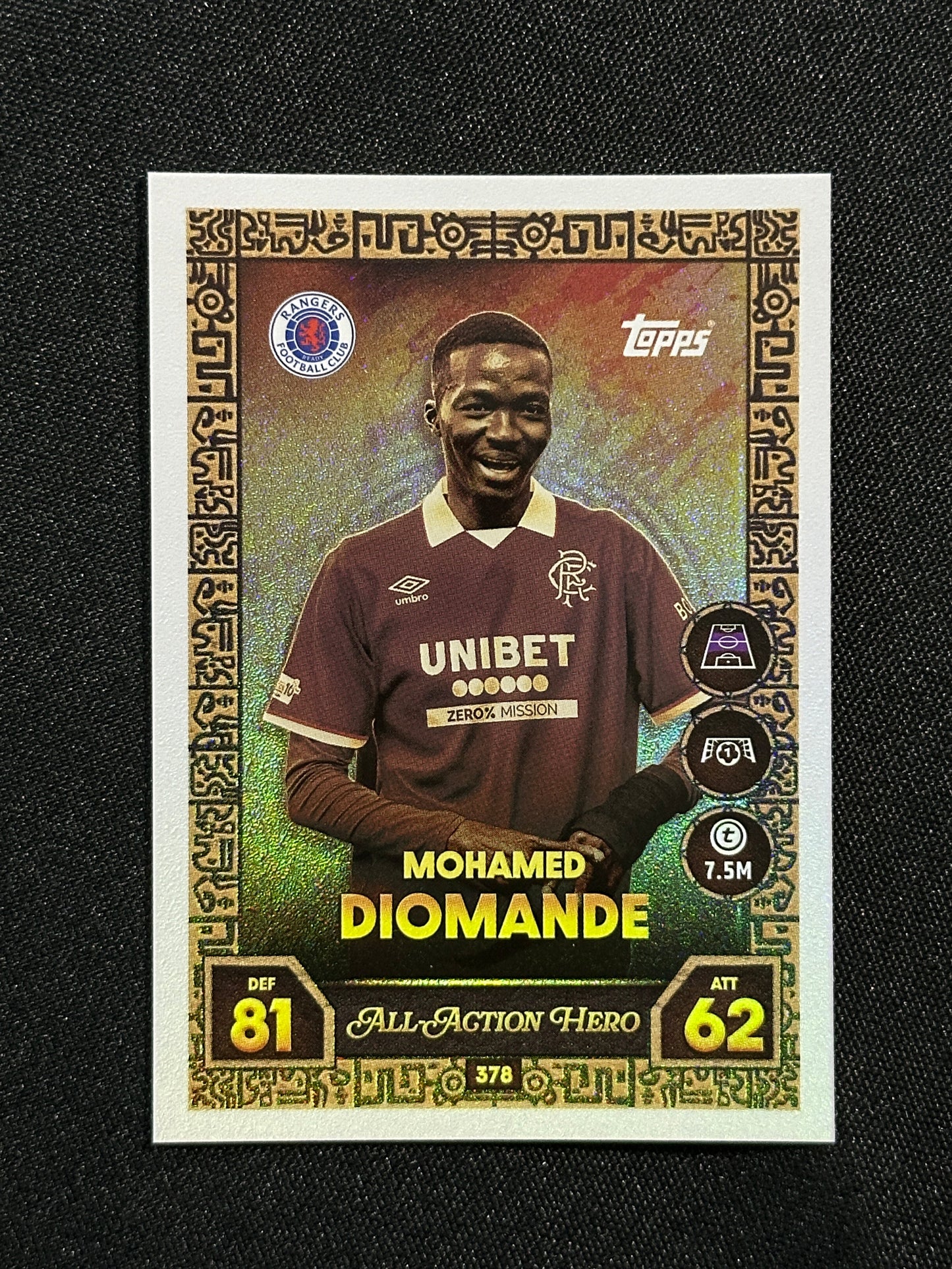 378 Mohamed Diomande Rangers All-Action Hero - Topps Match Attax 2025/26