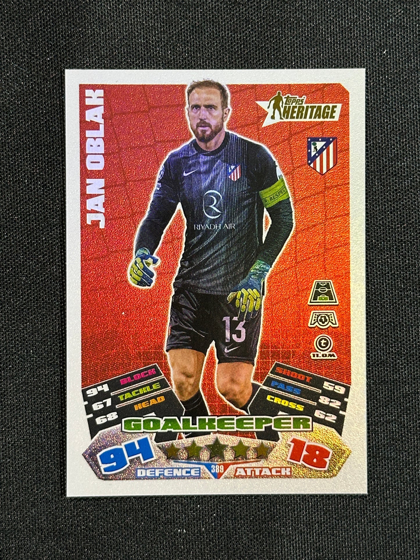 389 Jan Oblak Atletico Madrid Heritage - Topps Match Attax 2025/26