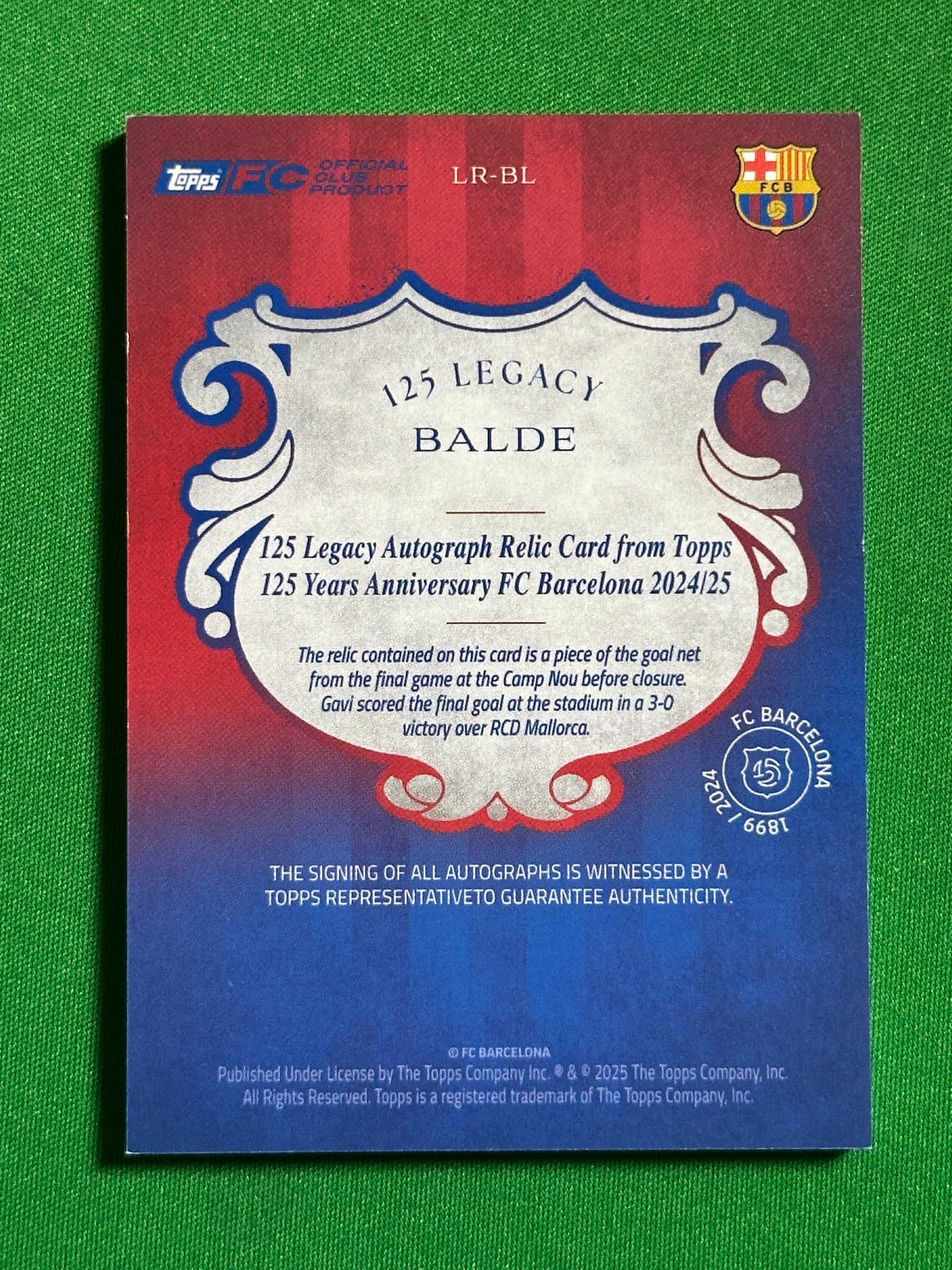 Balde Goal Net Patch Autograph 14/25 - Topps Barcelona 125th Anniversary Back