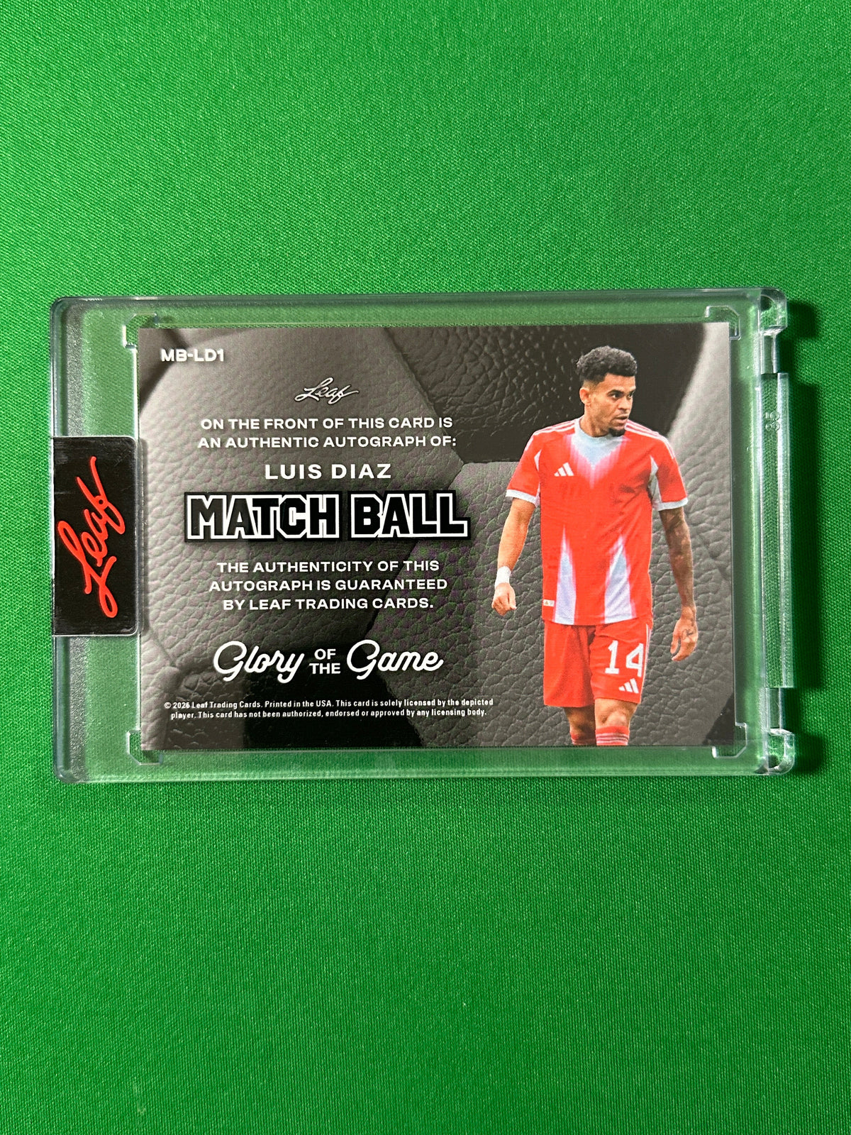 Luis Díaz Autograph 10/25 Bayern Munich Leaf Glory of the Game 2026 football card back