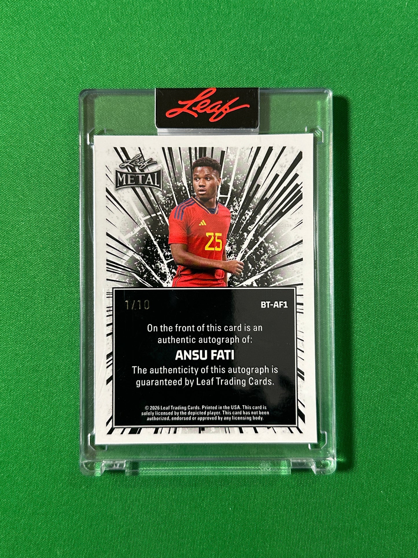 Ansu Fati Autograph 1/10 Spain Leaf Glory of the Game 2026 football card back