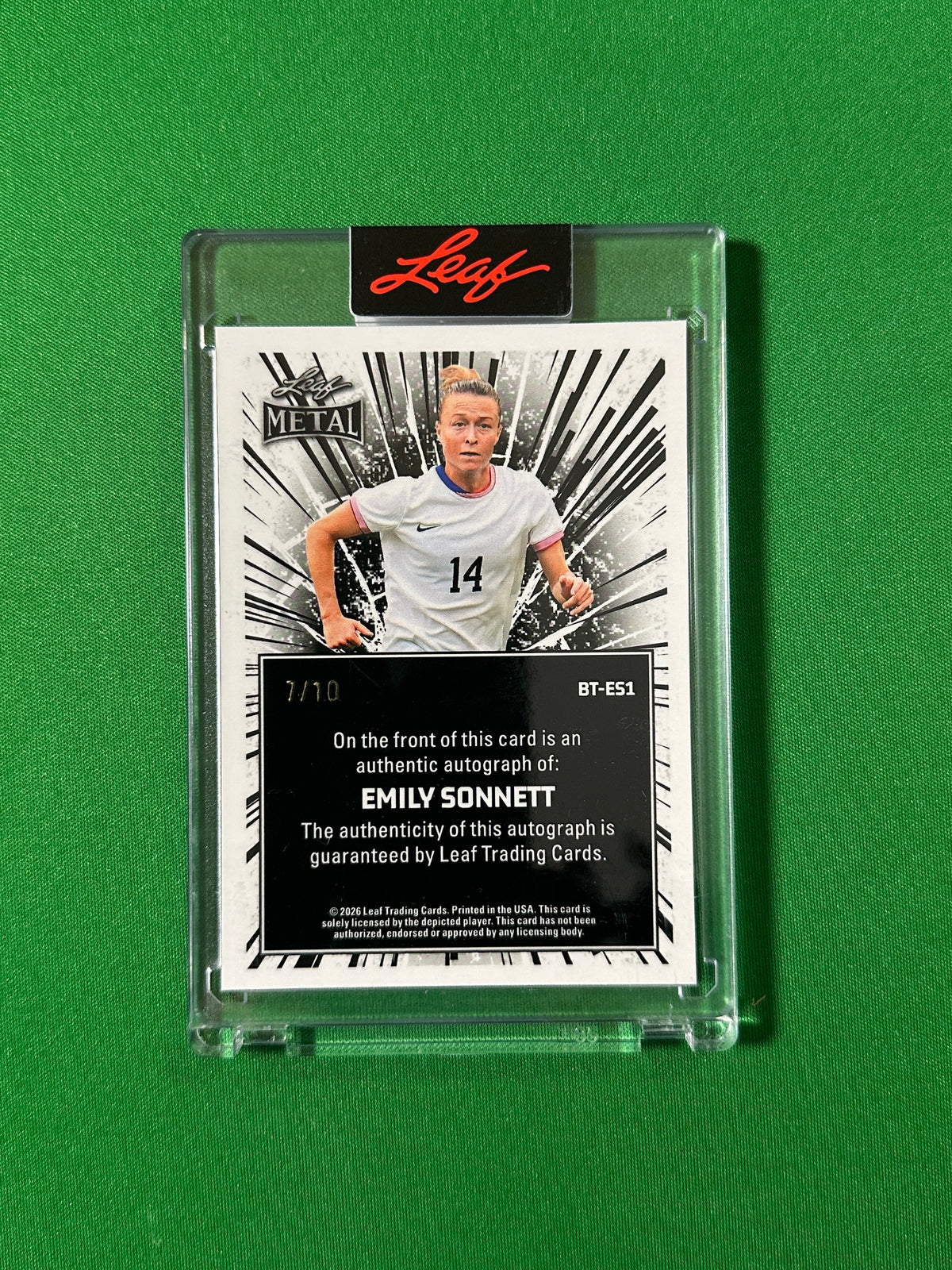 Emily Sonnett Autograph 7/10 USA Leaf Glory of the Game 2026 football card back