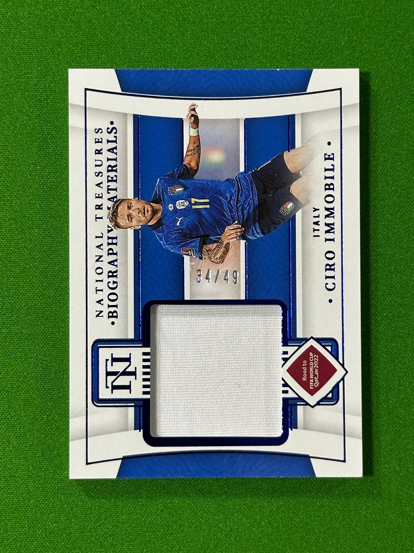 Ciro Immobile Match Worn/Used Patch 34/49 - Italy - Panini National Treasures World Cup 2022
