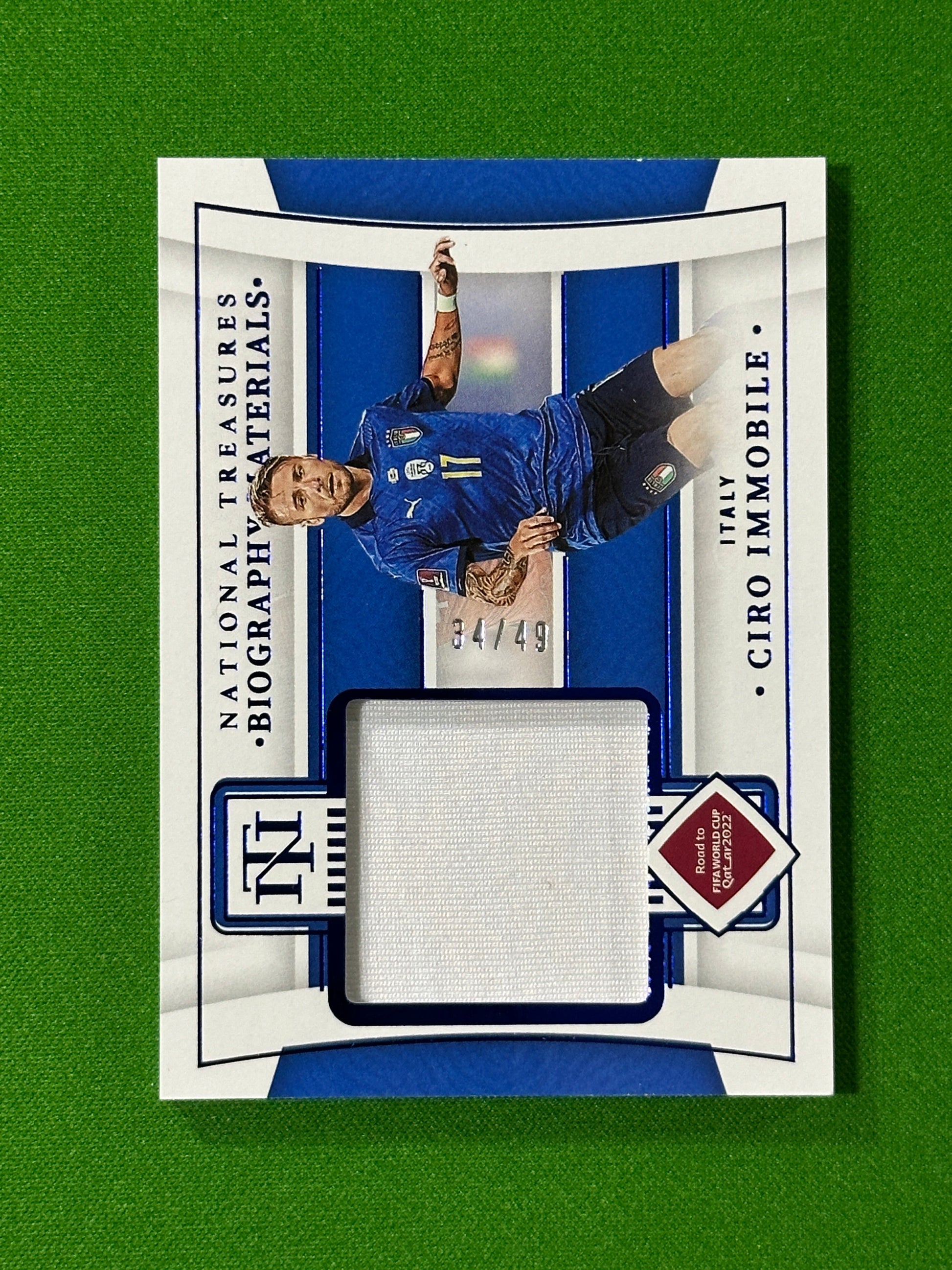 Ciro Immobile Match Worn/Used Patch 34/49 - Italy - Panini National Treasures World Cup 2022
