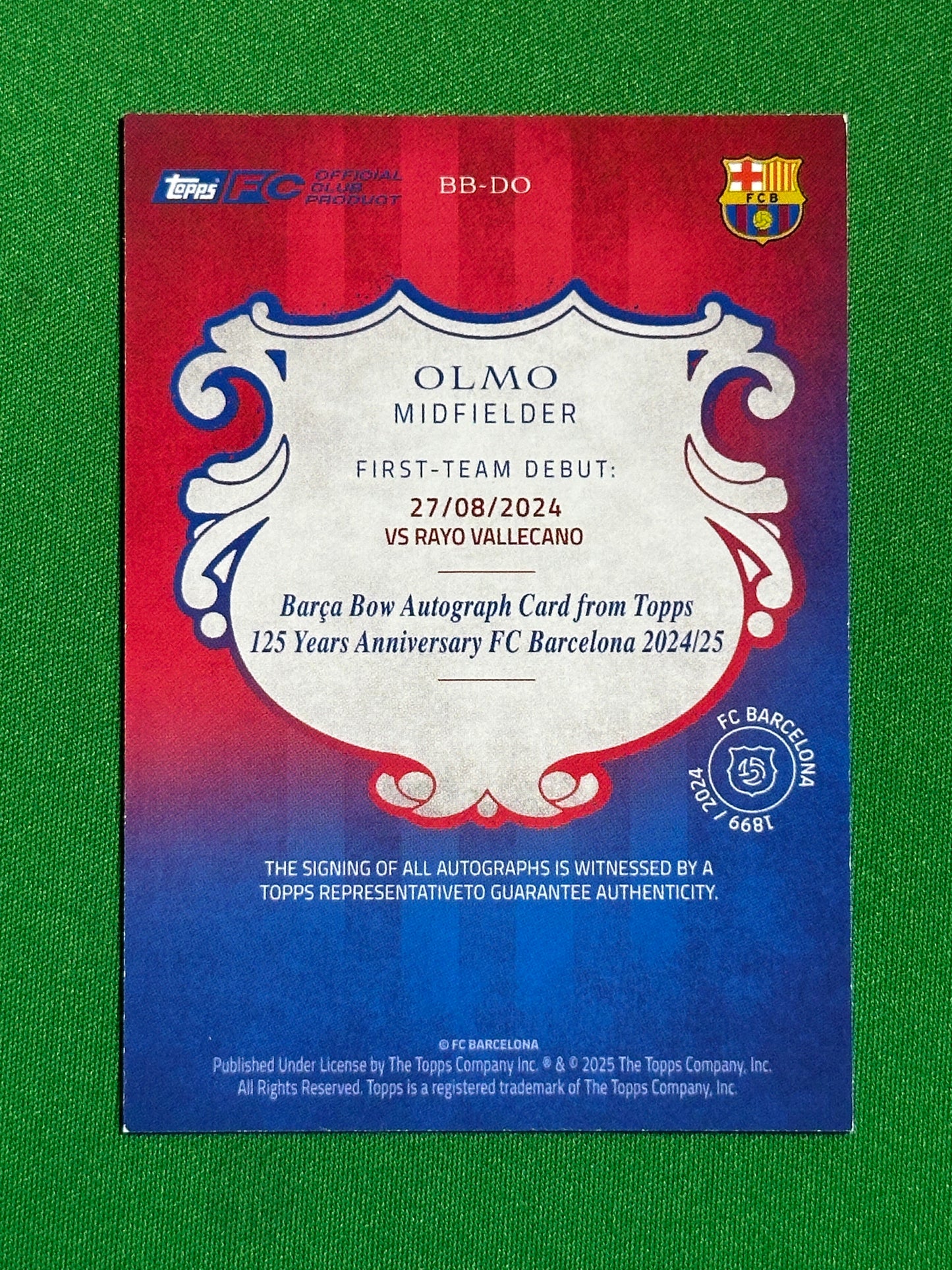 Dani Olmo Autograph 09/10 - Topps Barcelona 125th Anniversary Back