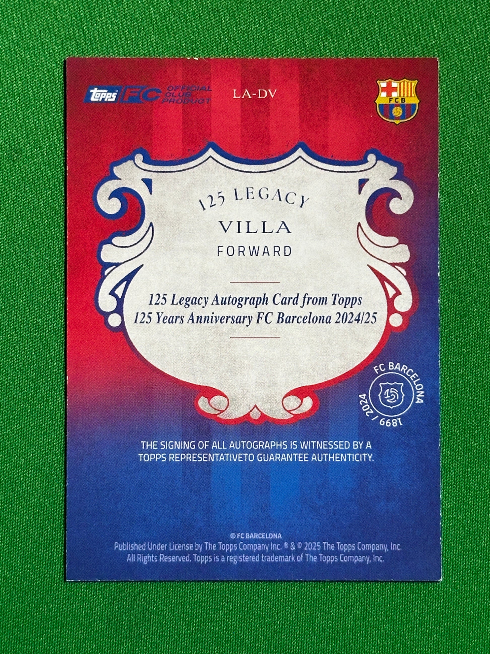 David Villa Autograph 56/99 - Topps Barcelona 125th Anniversary Back
