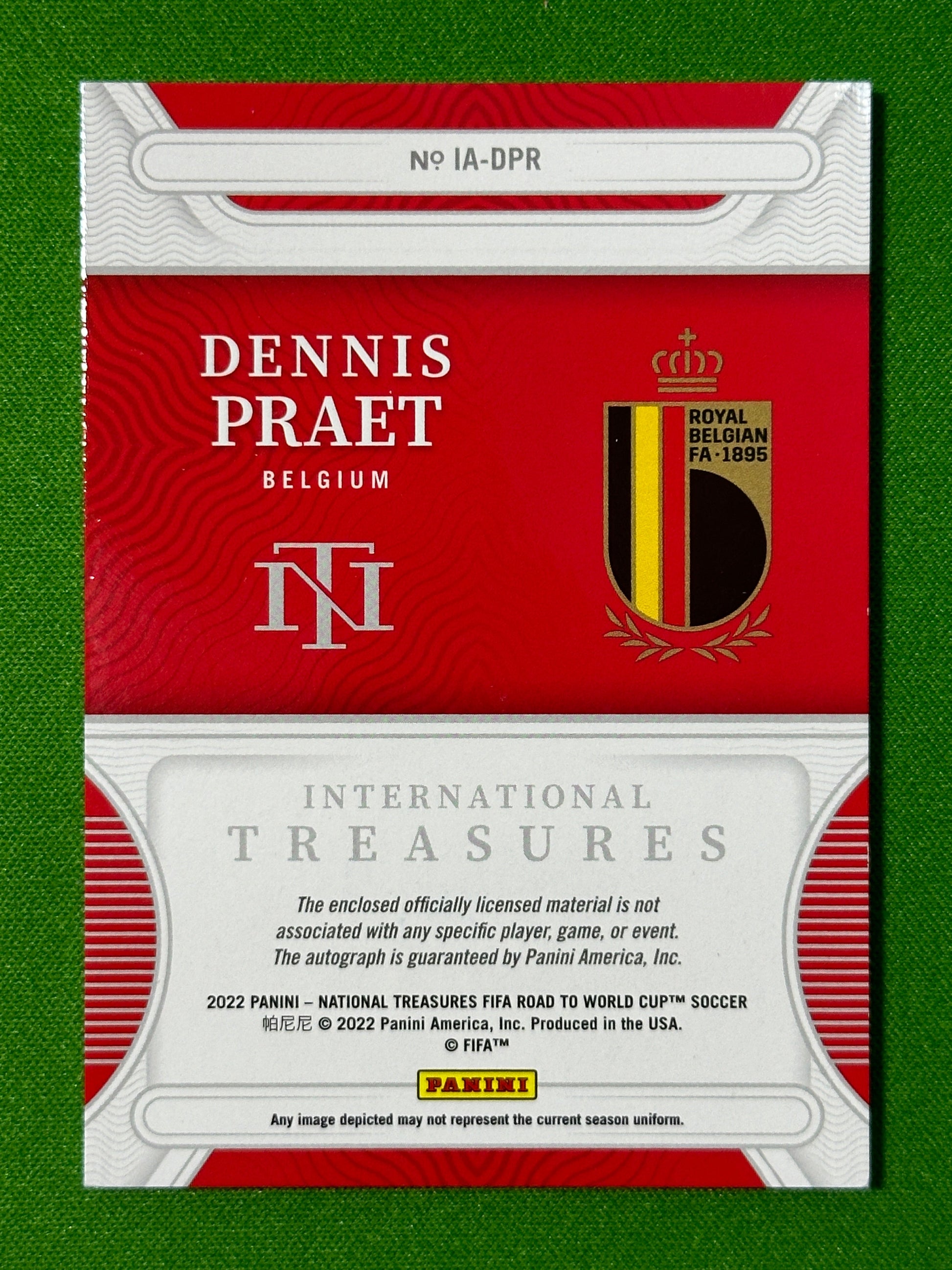 Dennis Praet 18/25 Autograph - Belgium - Panini National Treasures 2022 Back