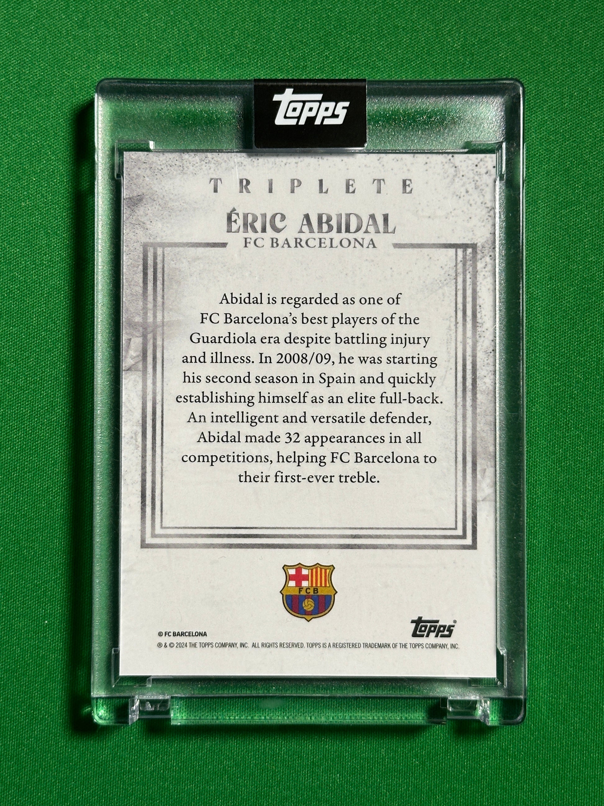Eric Abidal Autograph 28/99 - Topps Barcelona Triplete 2008/09 Back