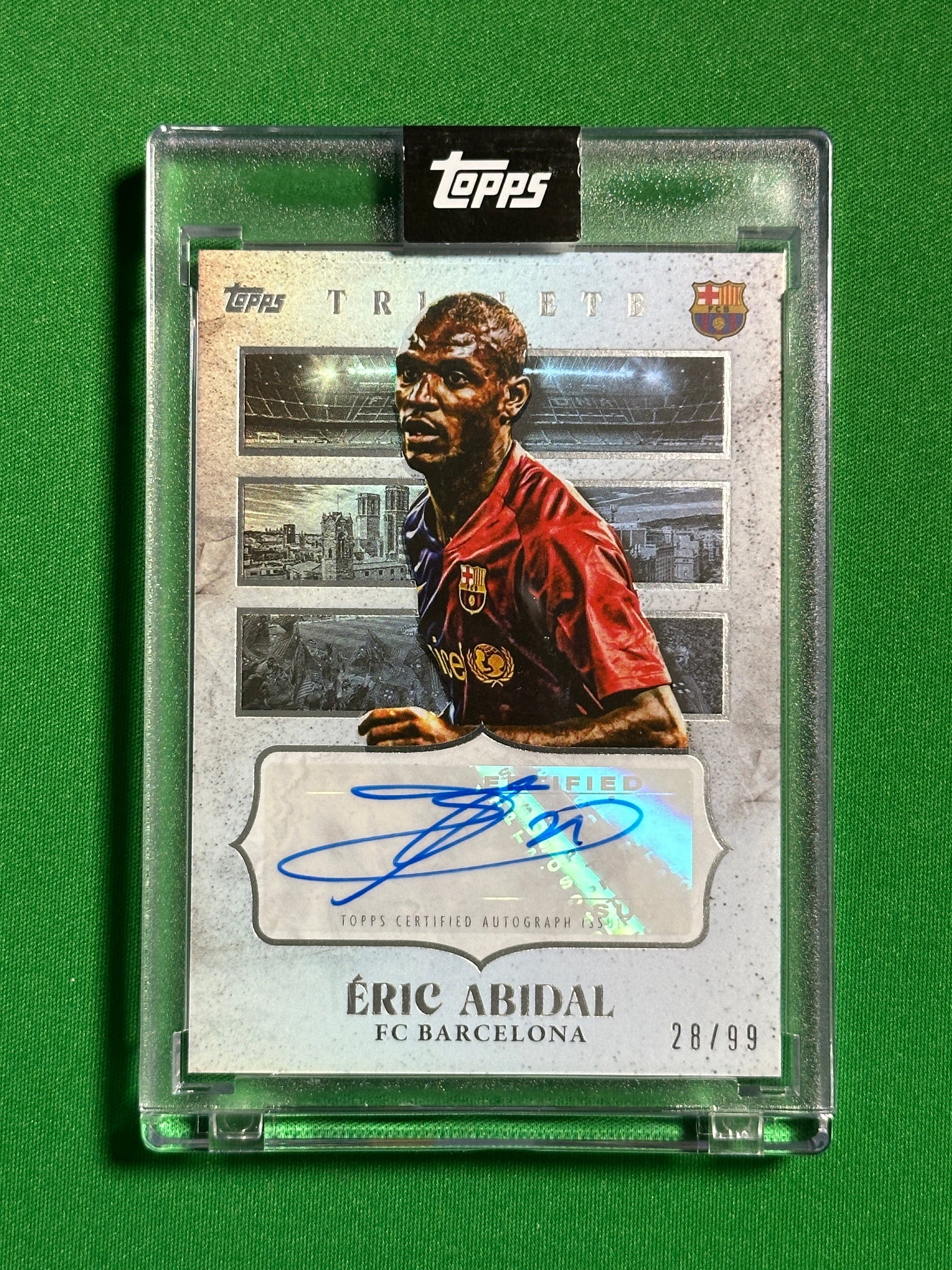 Eric Abidal Autograph 28/99 - Topps Barcelona Triplete 2008/09 Front