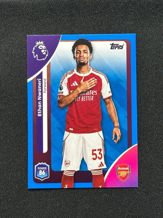 Ethan Nwaneri Blue Parallel Base - Topps Premier League 2026