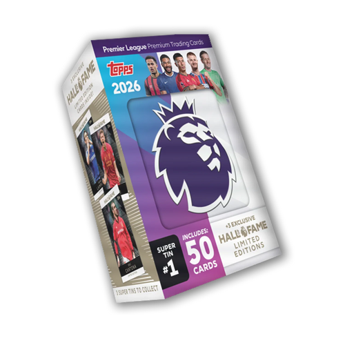 Topps Premier League 2026 Super Tin #1 – 50 Cards + 3 Hall-of-Fame LEs