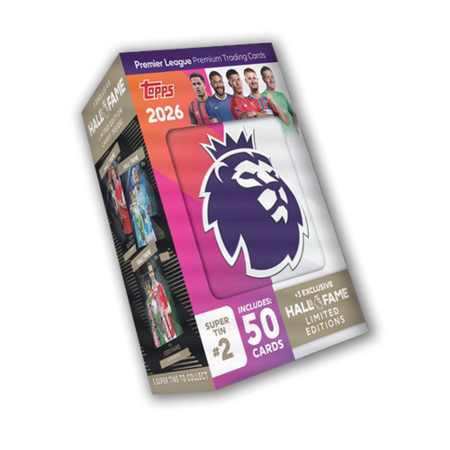 Topps Premier League 2026 Super Tin #2 – 50 Cards + 3 Hall-of-Fame LEs