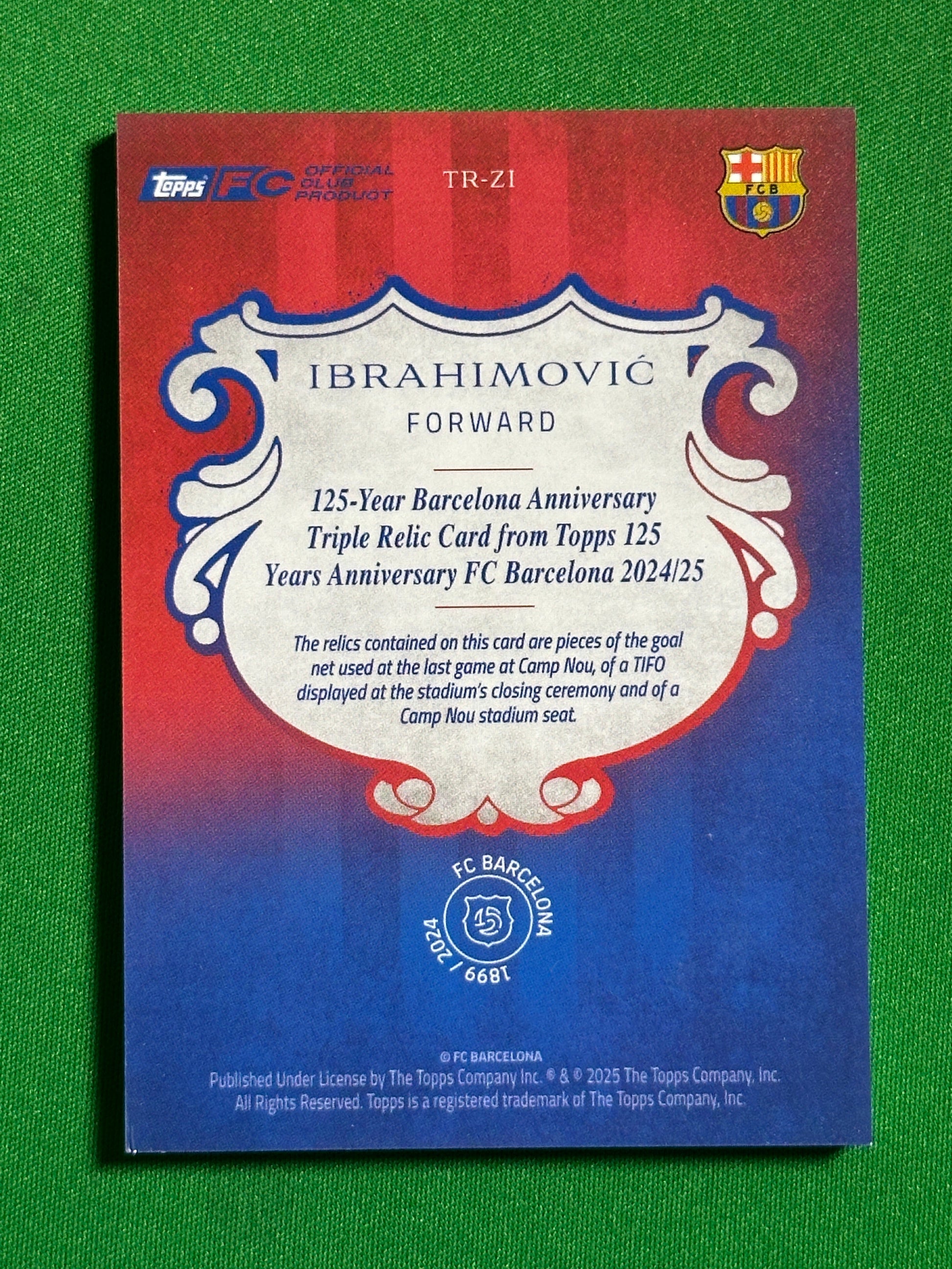 Ibrahimovic Goal Net Triple Patch 25/99 - Topps Barcelona 125th Anniversary Back