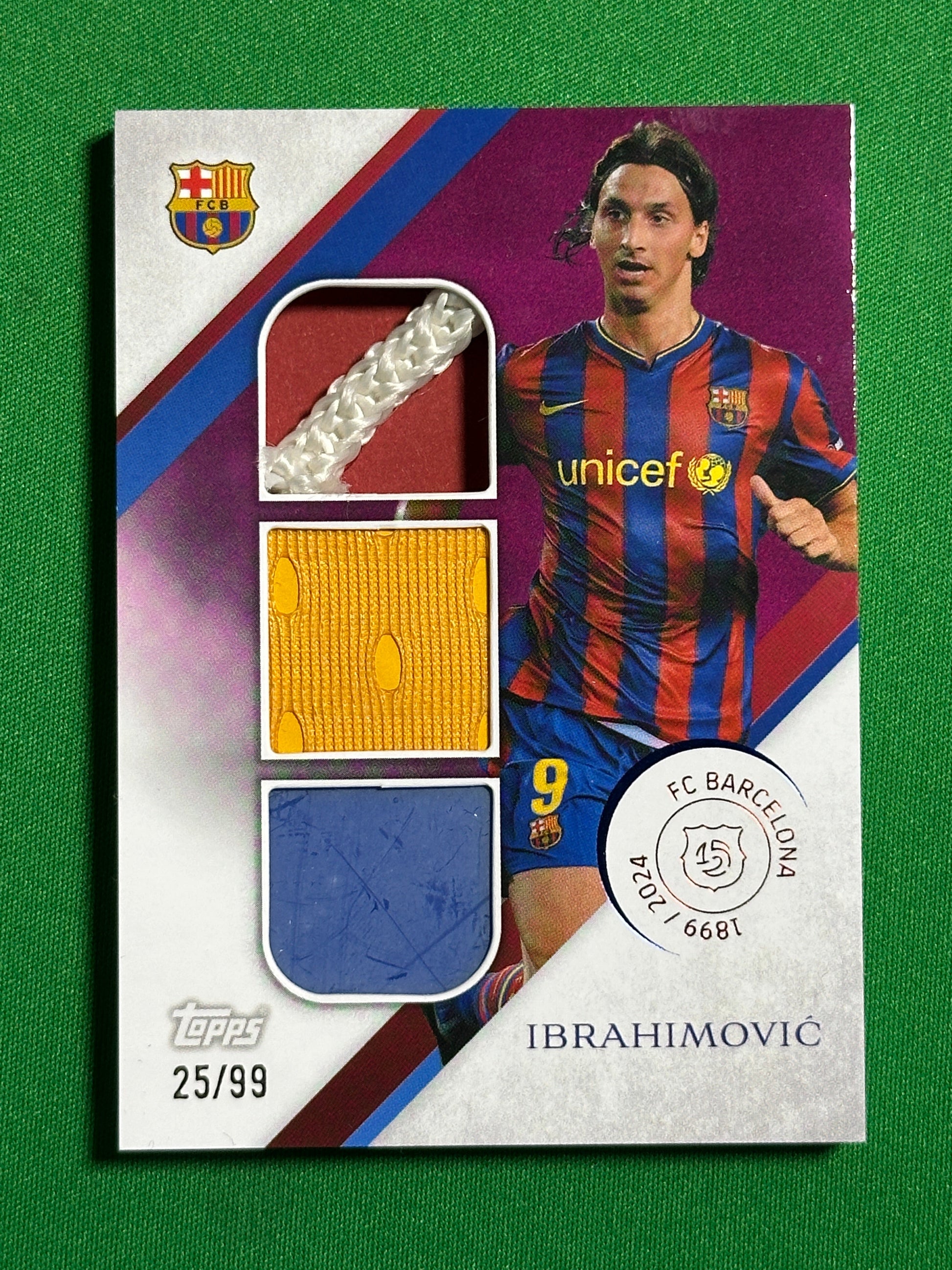 Ibrahimovic Goal Net Triple Patch 25/99 - Topps Barcelona 125th Anniversary Front