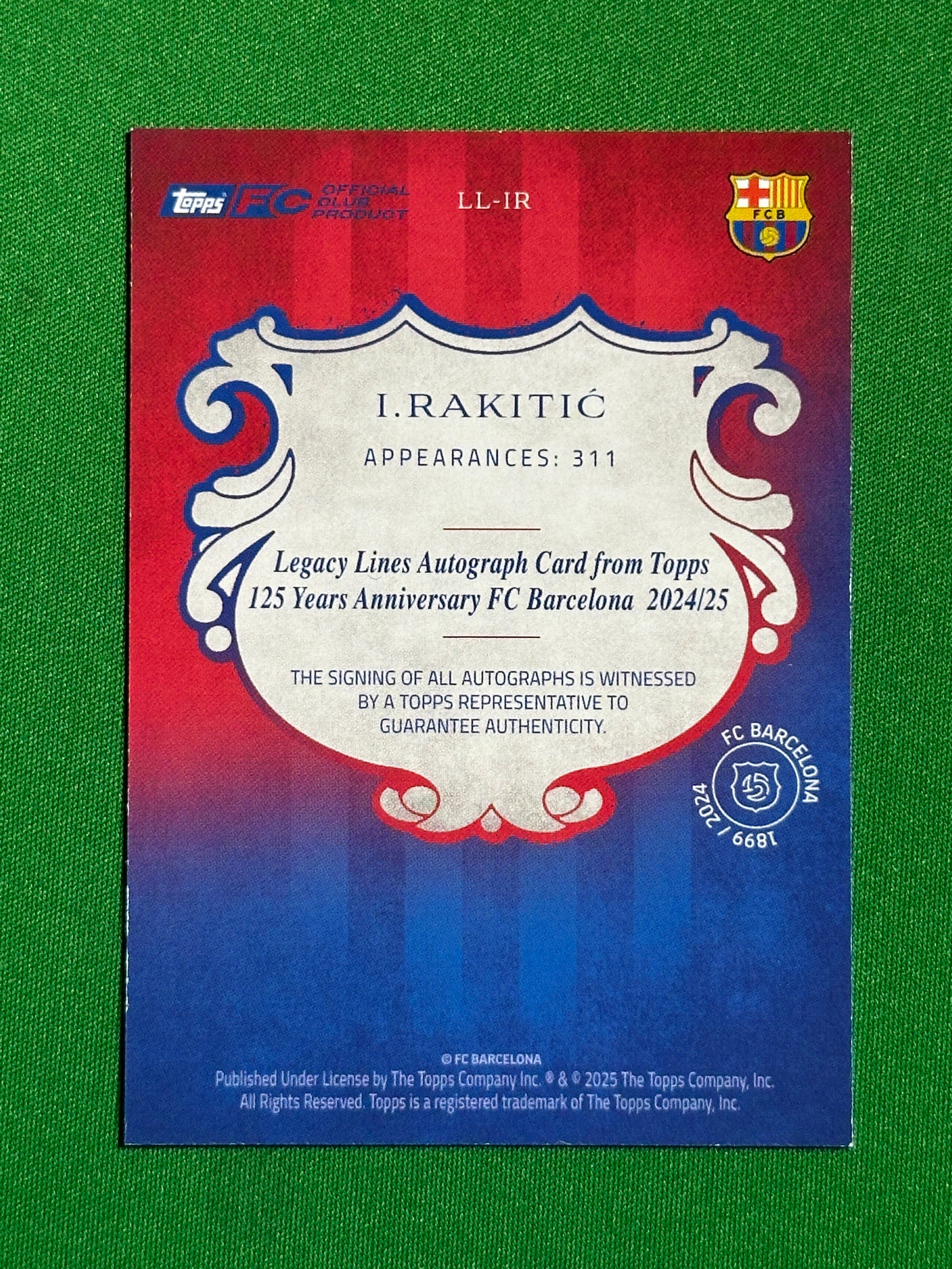 Ivan Rakitic Autograph 56/125 - Topps Barcelona 125th Anniversary Back