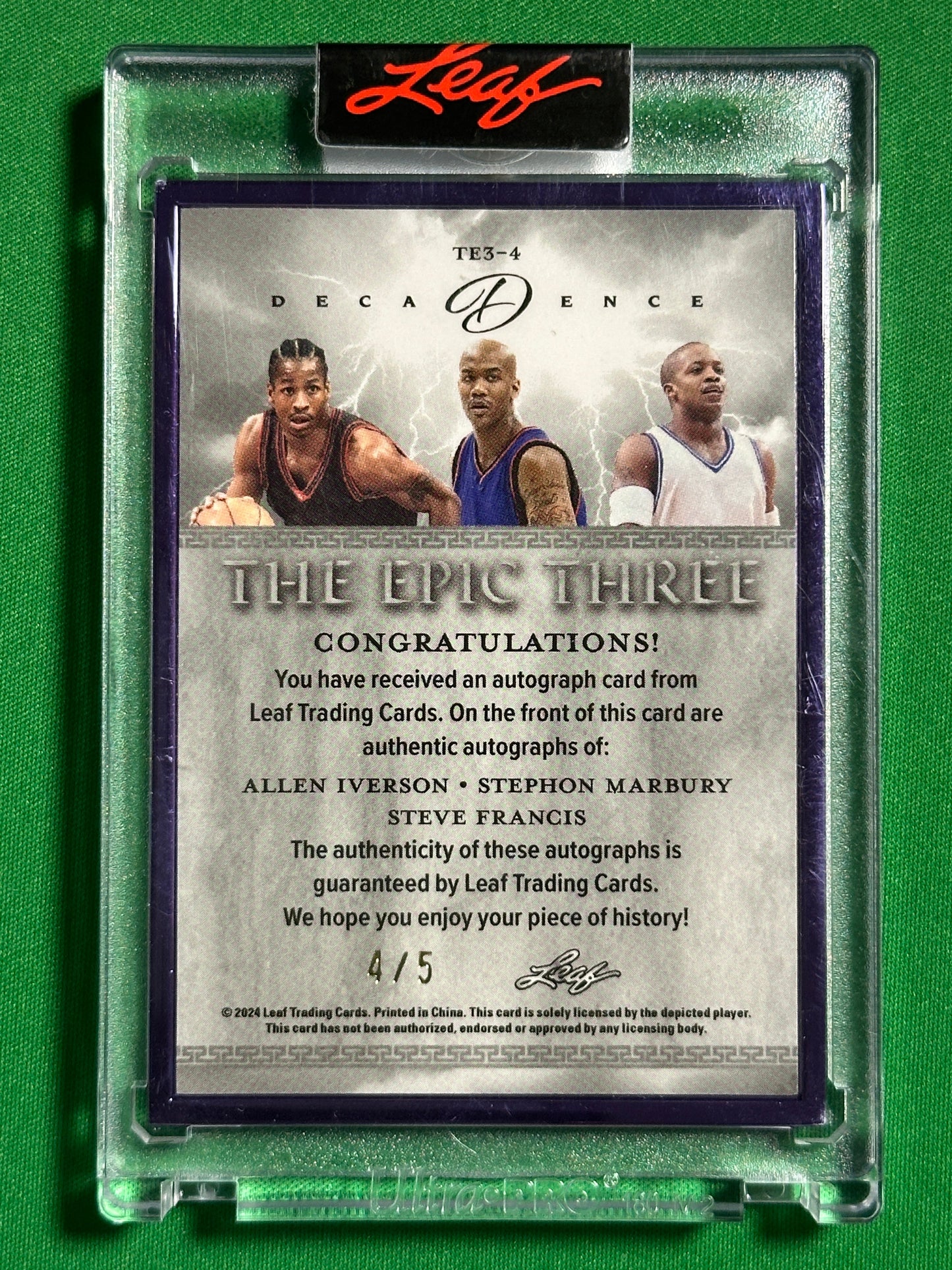 Iverson, Marbury & Francis Triple Autograph - Leaf Decadence 2024 Back