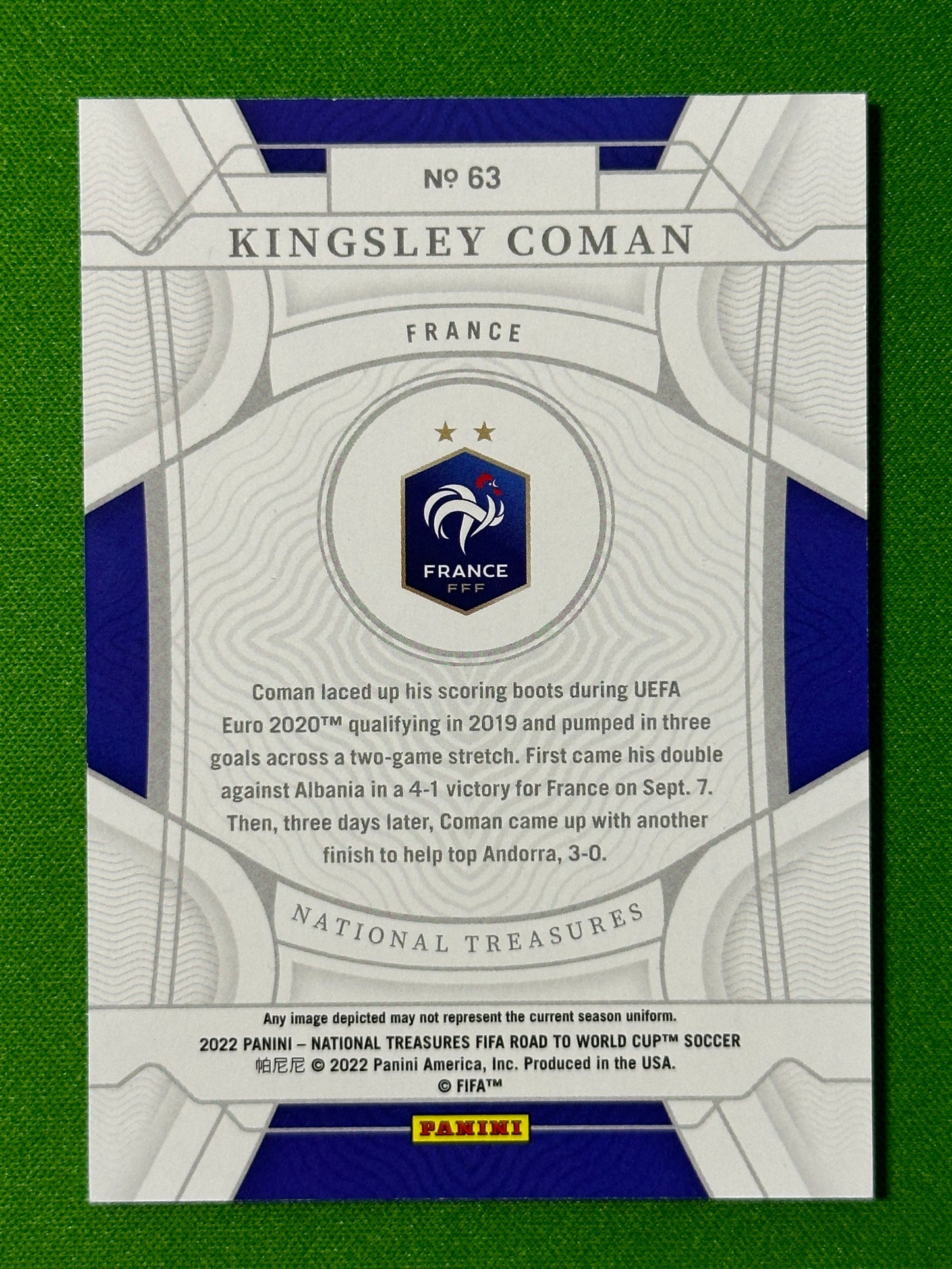 Kingsley Coman 11/11 - France - Panini National Treasures 2022 Back