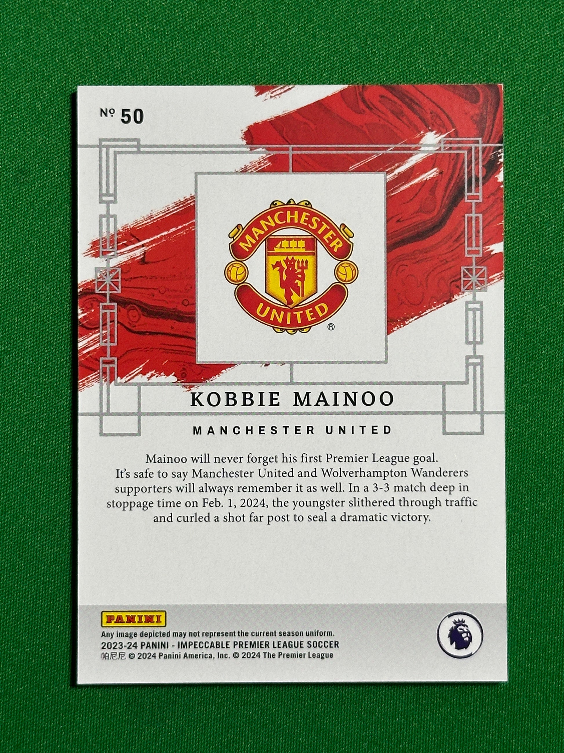 Kobbie Mainoo 52/62 Rookie - Manchester United - Panini Impeccable 2023/24 Back
