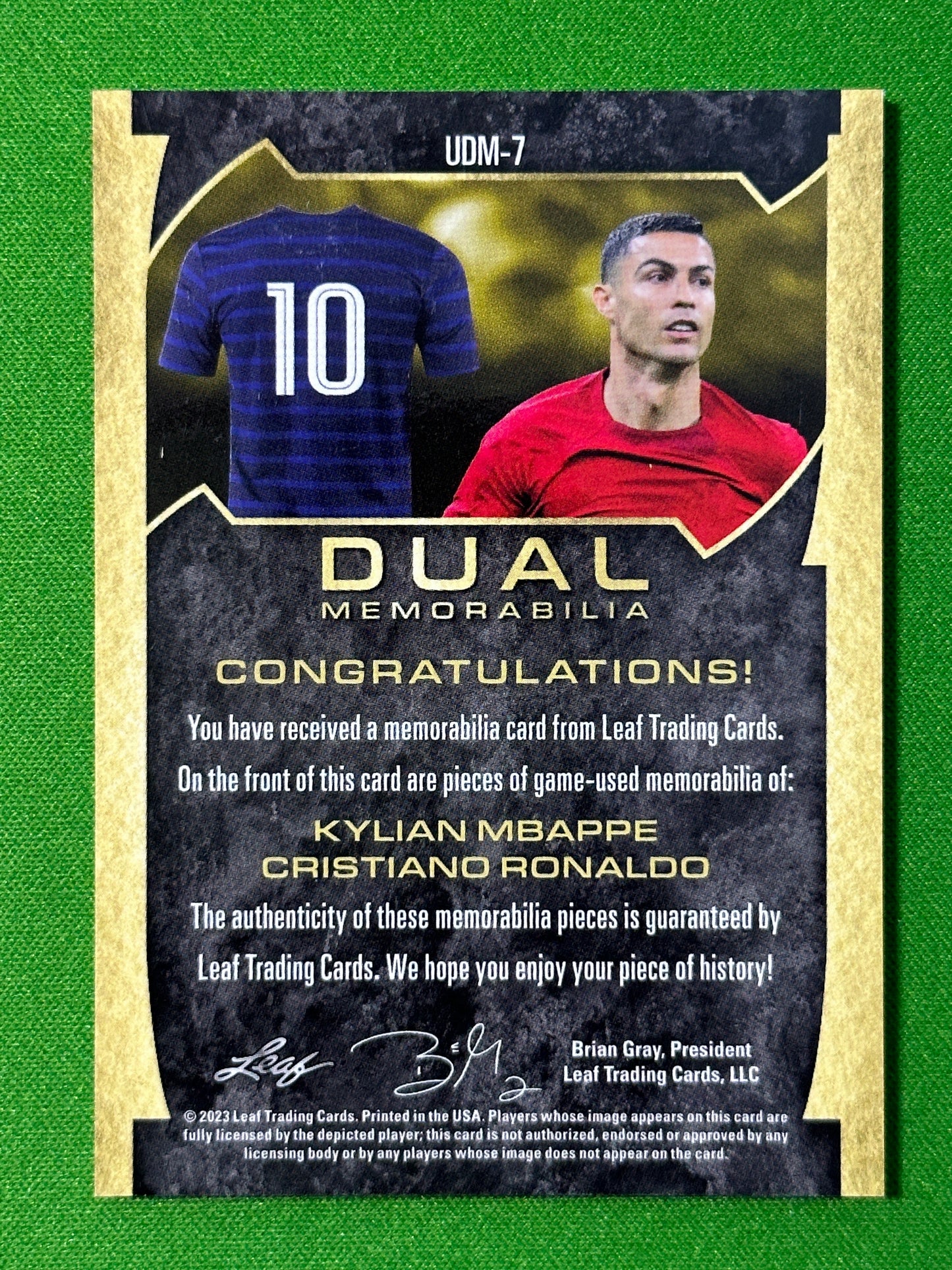 Kylian Mbappe / Cristiano Ronaldo Game-Used Dual Memorabilia 02/20 - Leaf Ultimate Soccer 20223