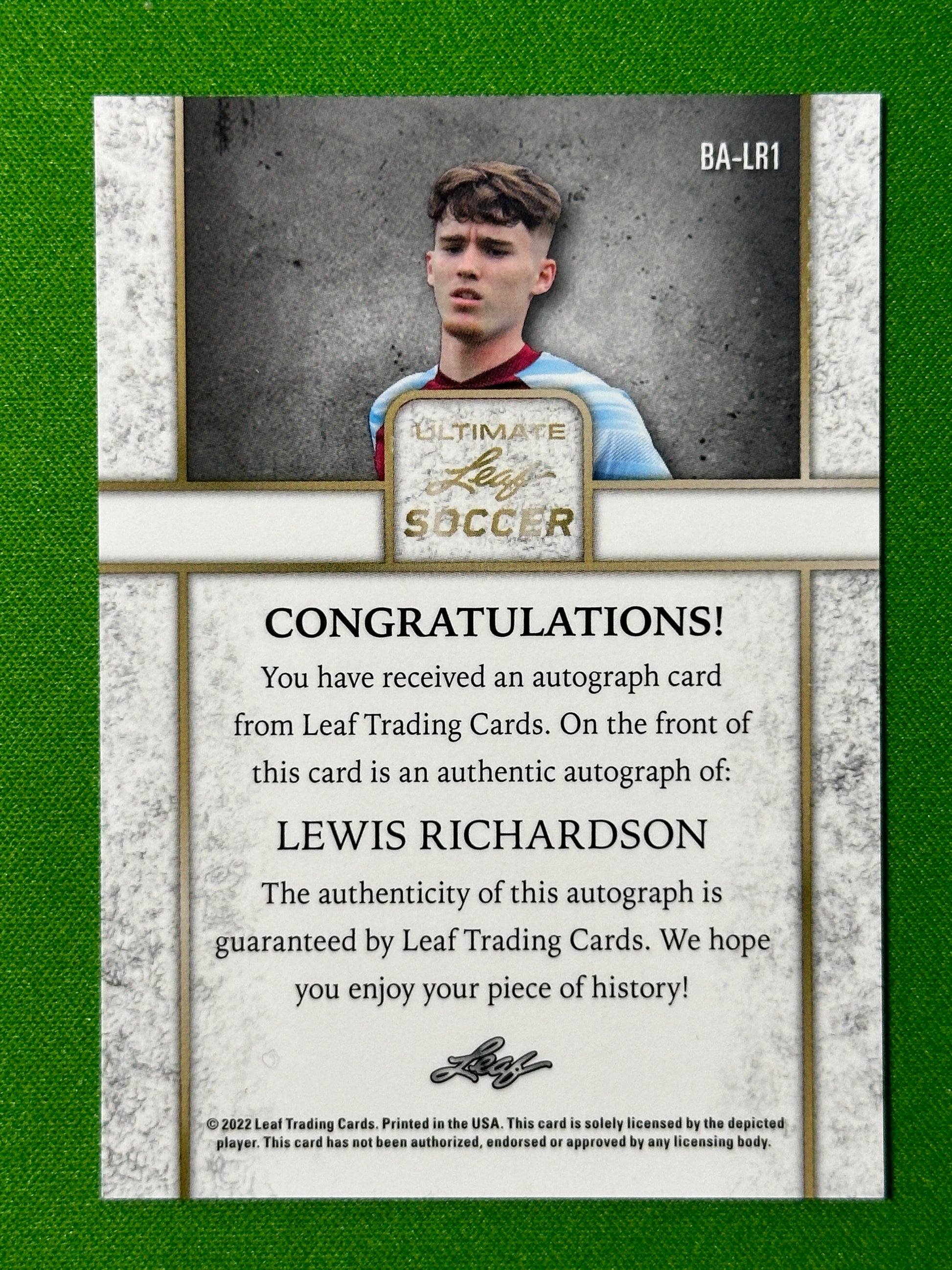 Lewis Richardson 8/11 - Leaf Ultimate Soccer 2022 Back