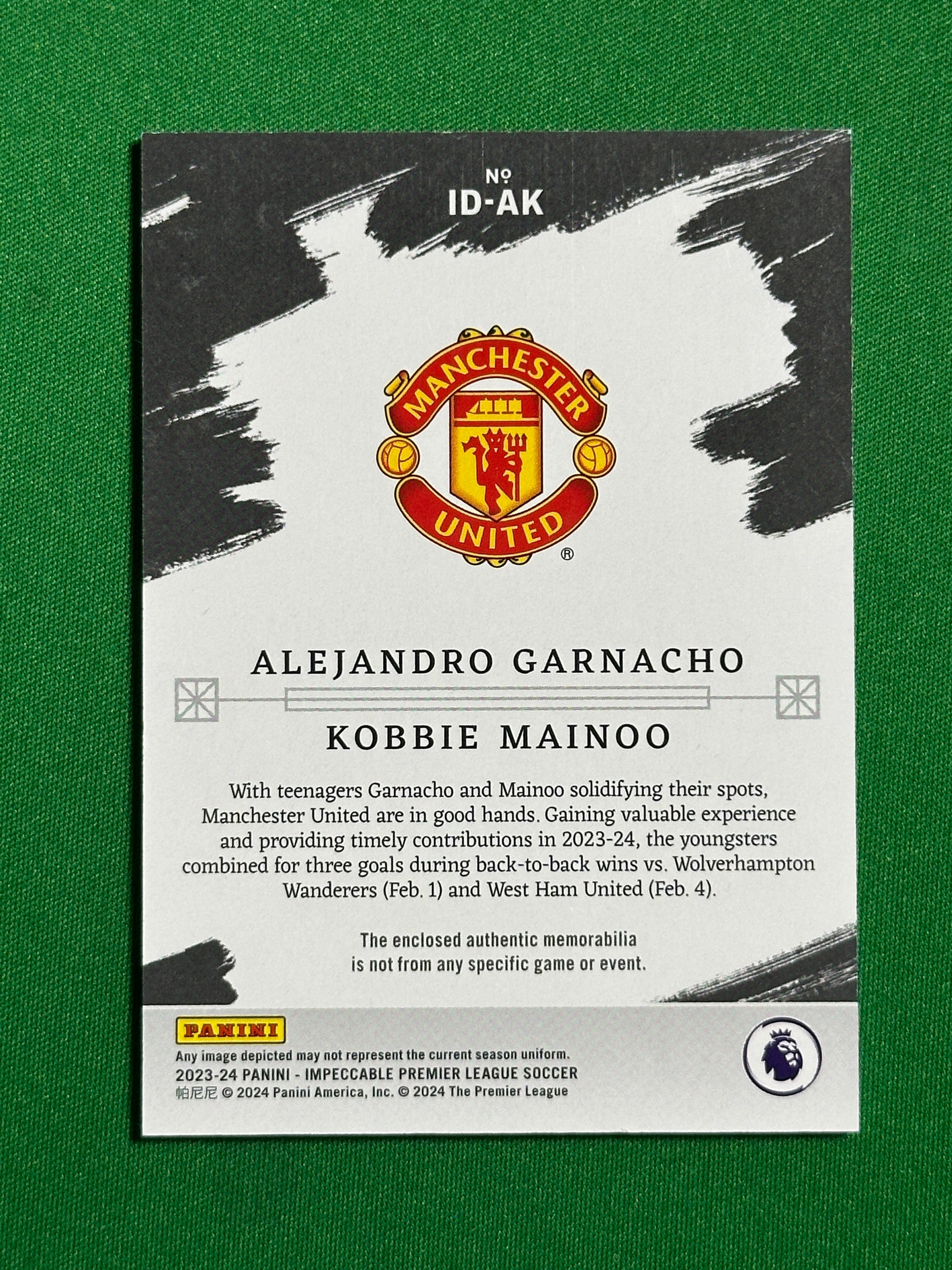 Mainoo & Garnacho Dual Patch 10/99 - Manchester United - Panini Impeccable 2023/24 Back