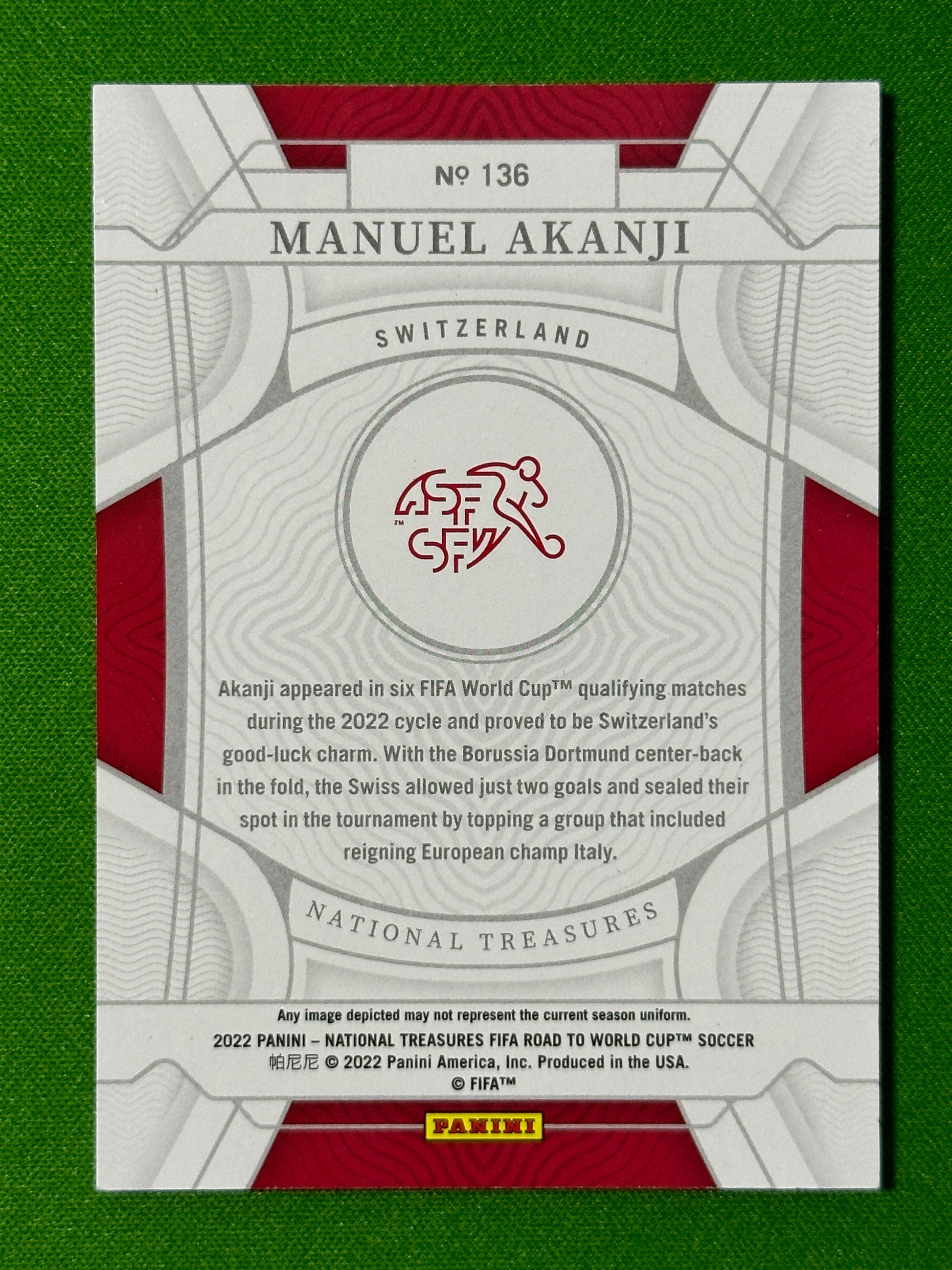 Manuel Akanji 11/11 - Switzerland - Panini National Treasures 2022 Back