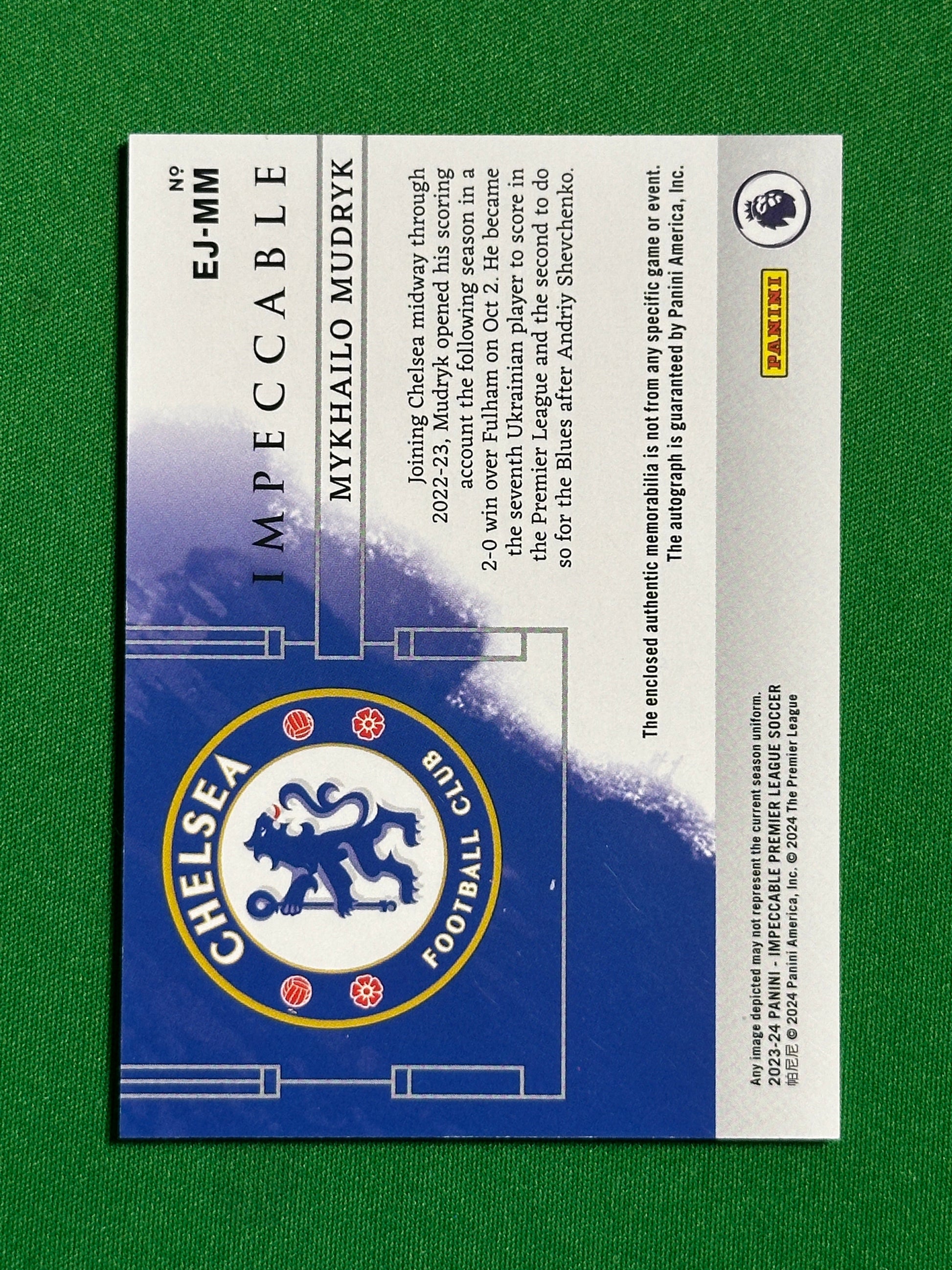 Mykhailo Mudryk Autograph Patch 04/10 - Chelsea - Panini Impeccable 2023/24 Back