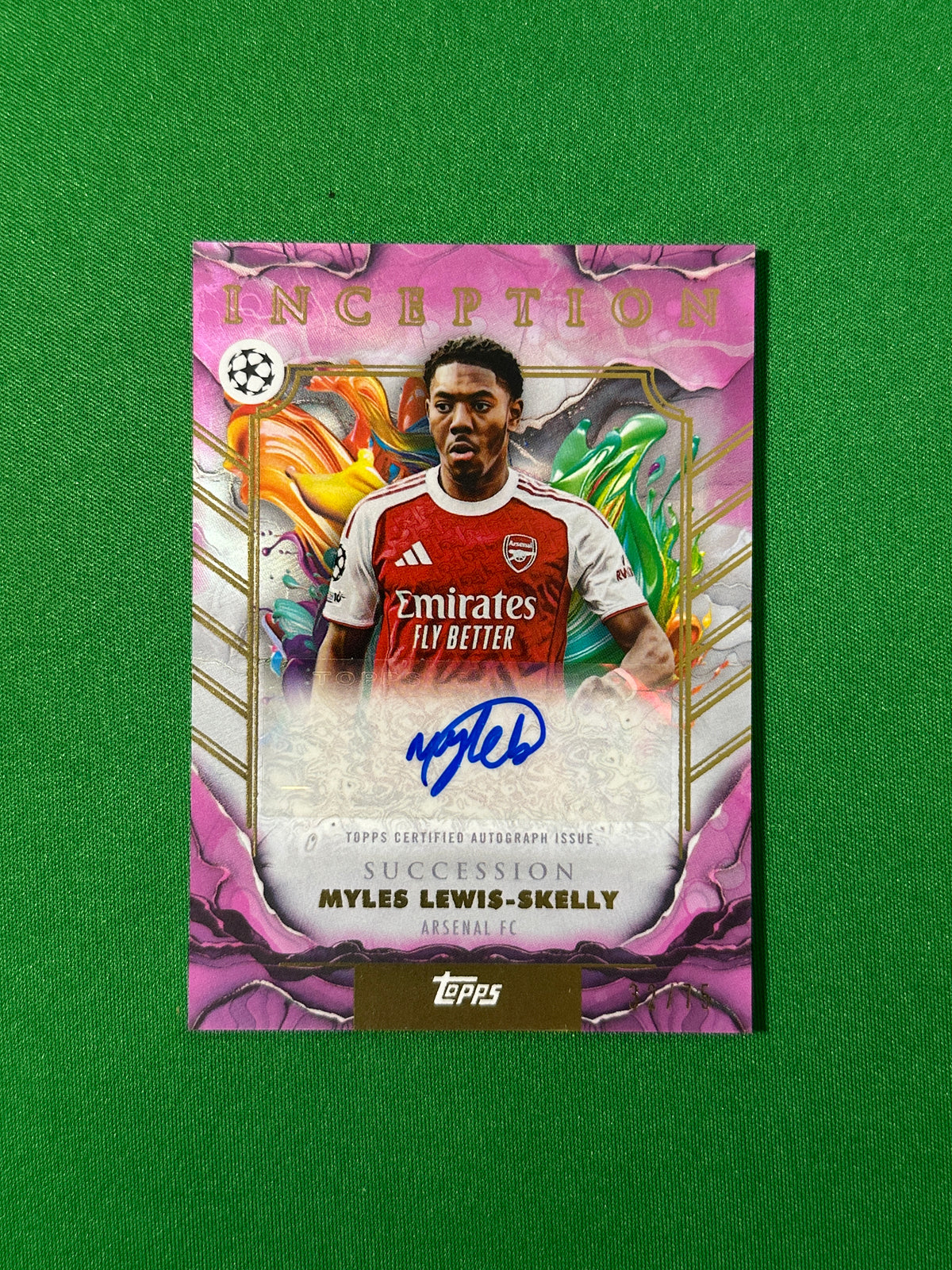 Myles Lewis-Skelly Autograph 32/75 Arsenal FC Topps PL Inception 2025/26 football card