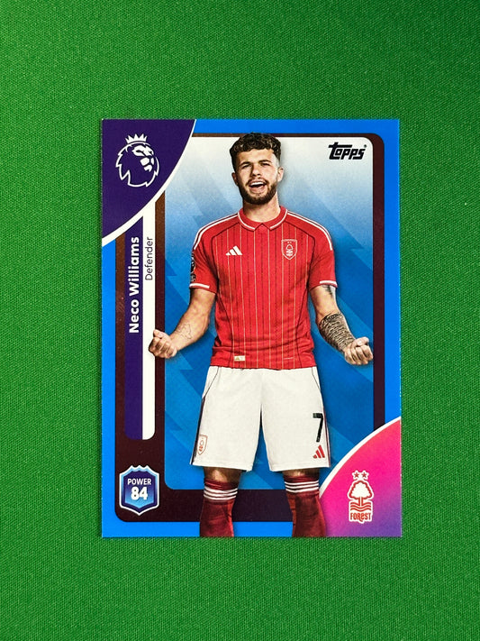 Neco Williams Blue Parallel Base - Topps Premier League 2026