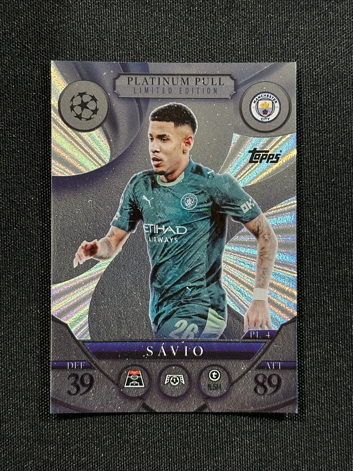 PL 4 Sávio Manchester City Platinum Pull - Topps Match Attax 2025/26
