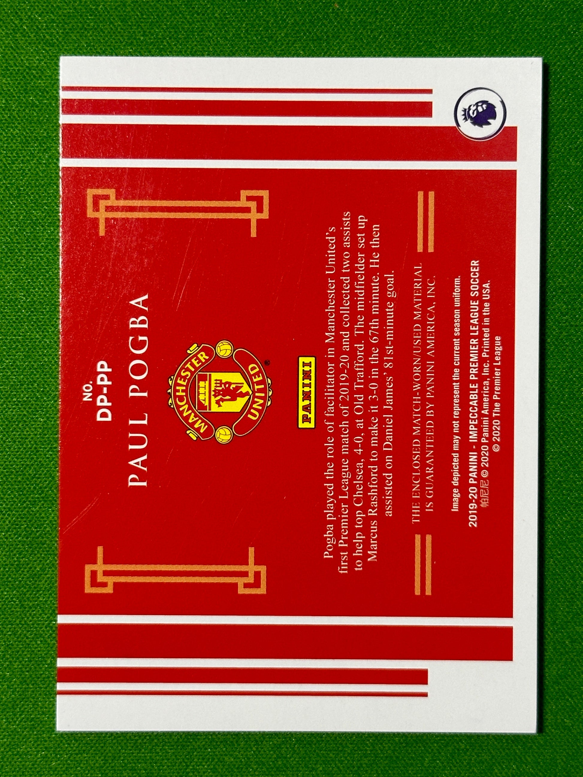 Paul Pogba Patch 72/99 - Manchester United - Panini Impeccable 2019/20 Back