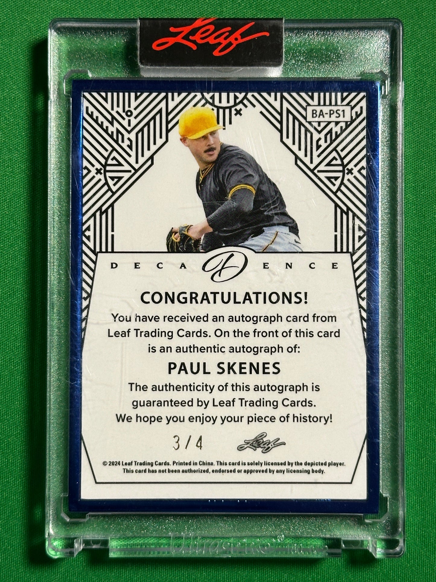 Paul Skenes Autograph 3/4 - Leaf Decdence 2024 Back
