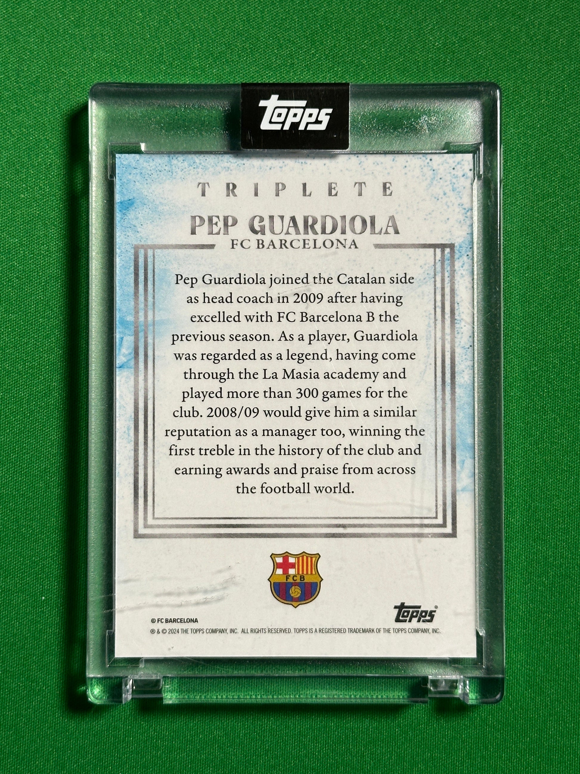 Pep Guardiola Autograph 08/25 - Topps Barcelona Triplete 2008/09 Back