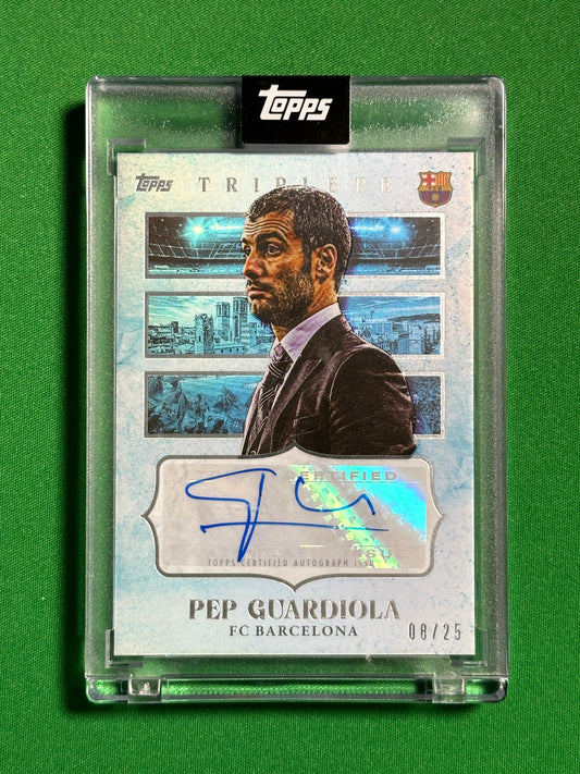 Pep Guardiola Autograph 08/25 - Topps Barcelona Triplete 2008/09 Front