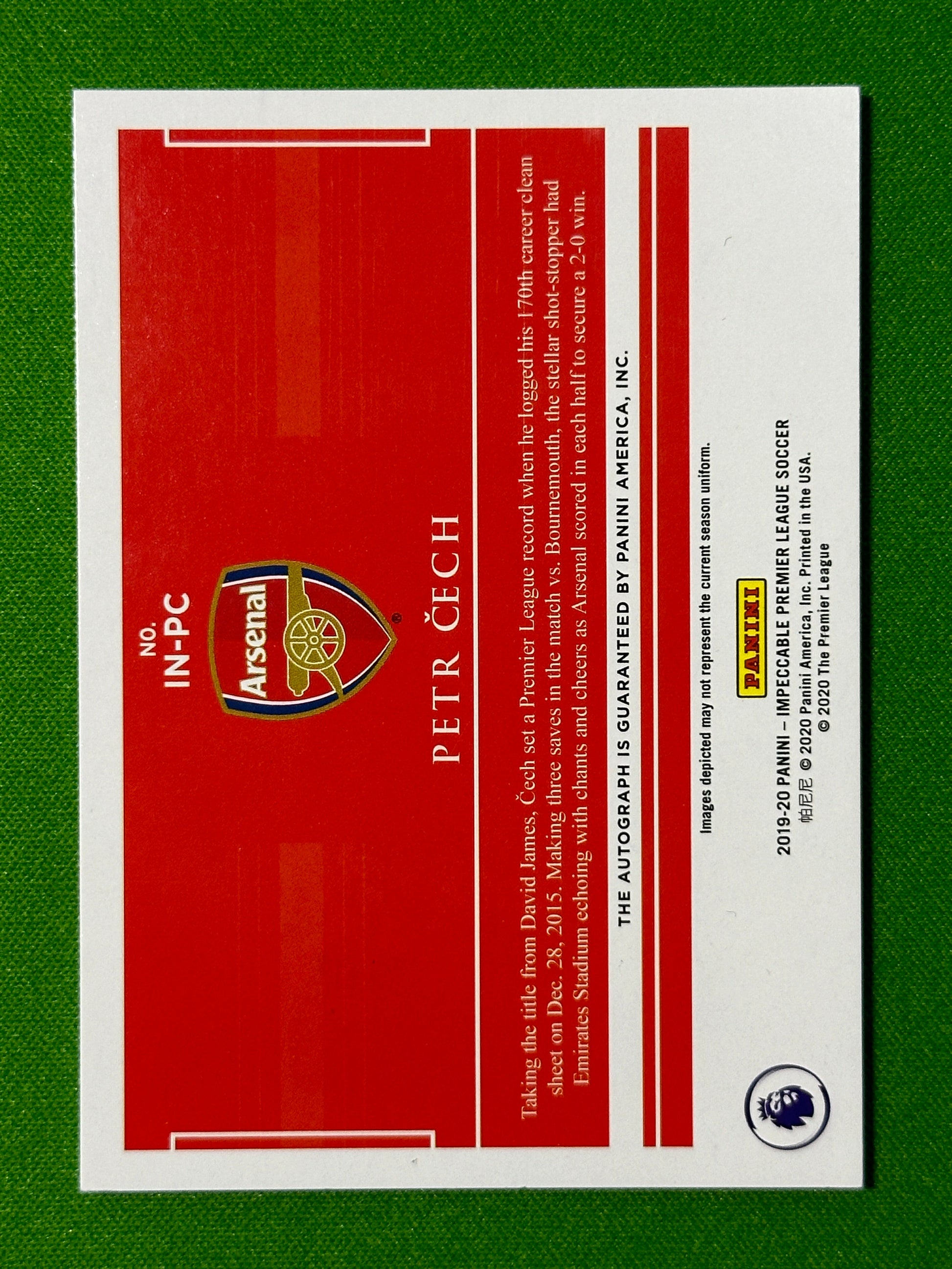 Petr Cech Autograph 1/49 - Arsenal - Panini Impeccable 2019/20 Back