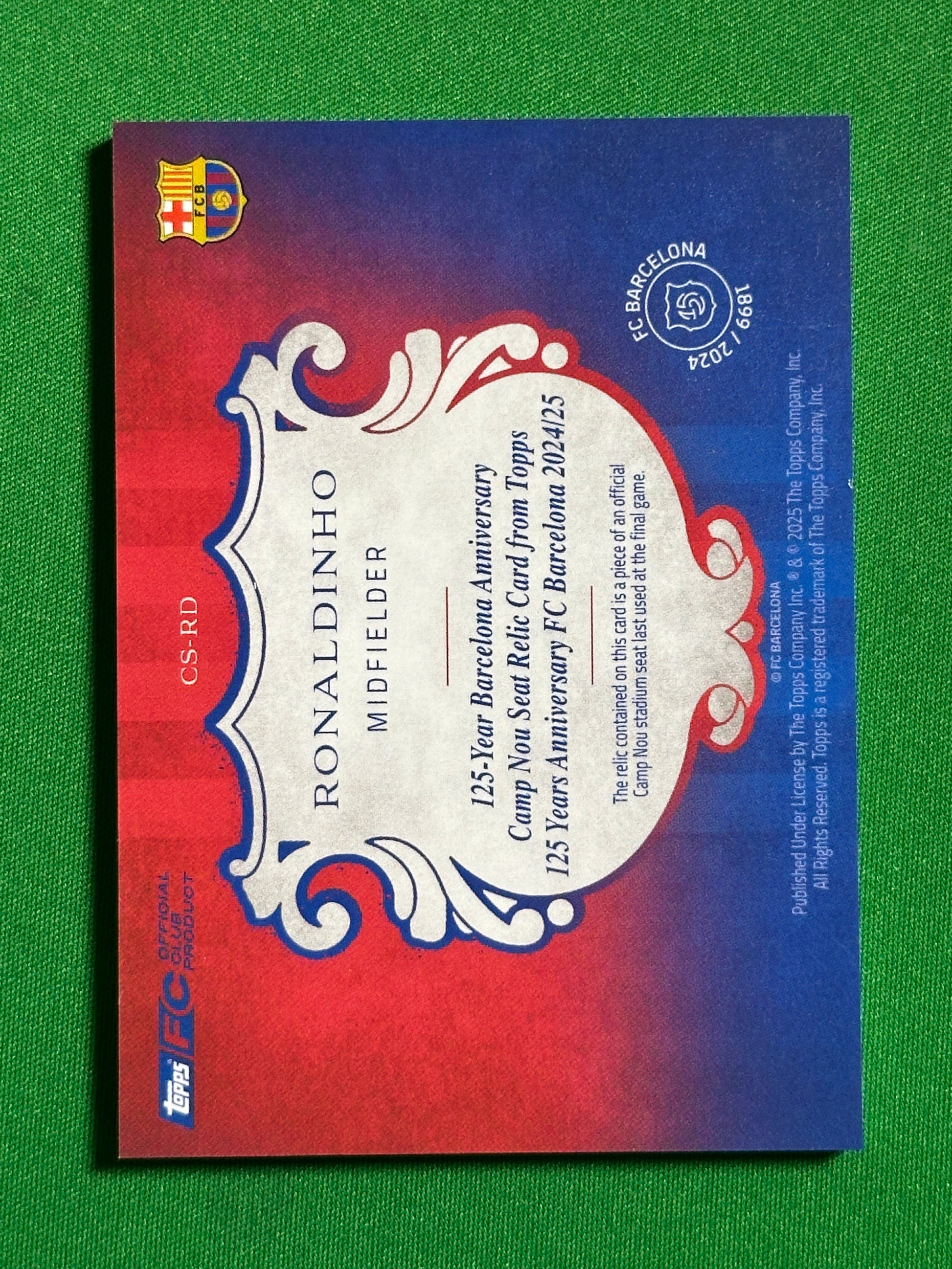 Ronaldinho Seat Patch 3/5 - Topps Barcelona 125th Anniversary Back